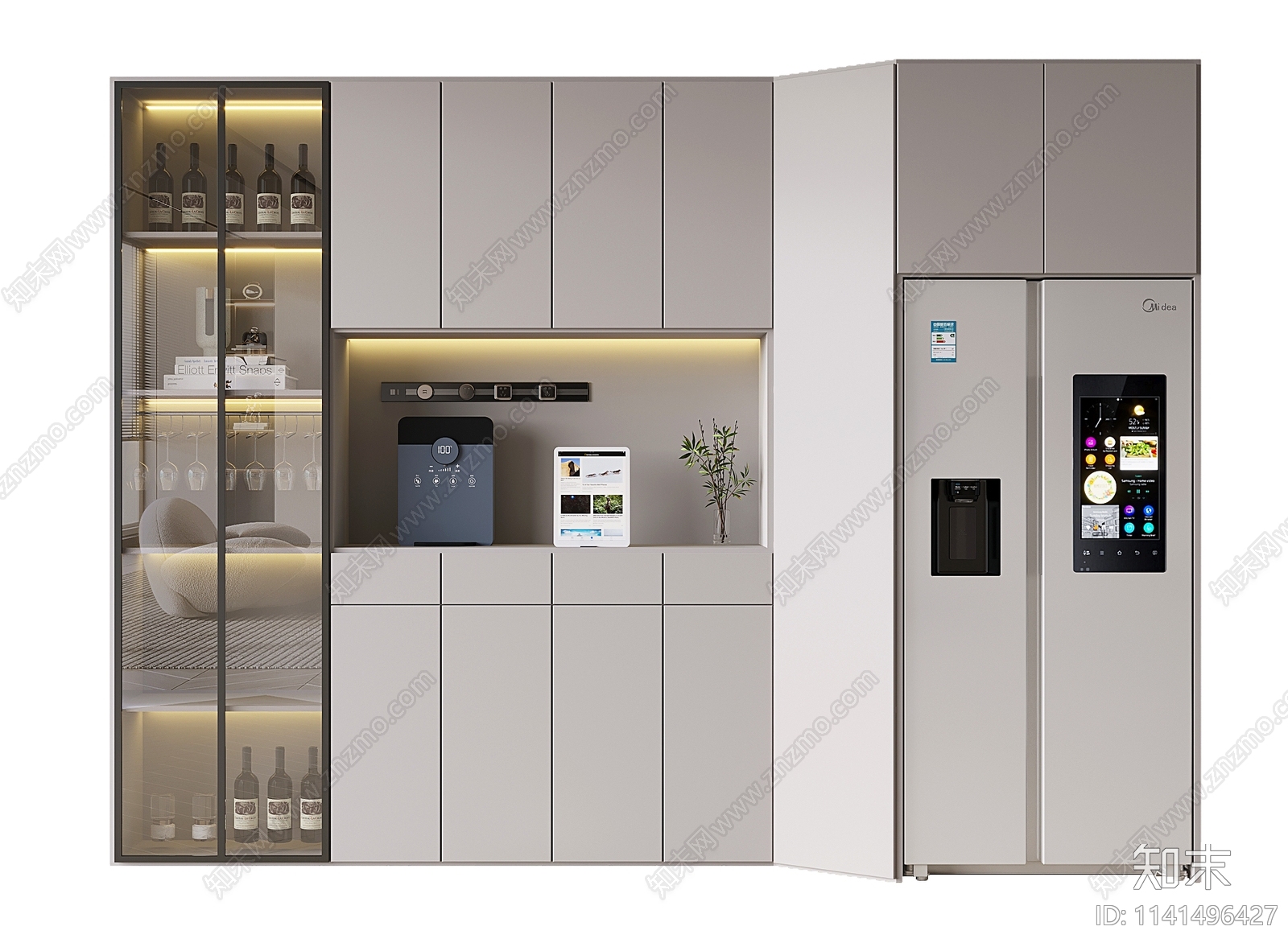 新中式酒柜冰箱免费3d模型下载_ID10074697_3dmax免费模型-欧模网
