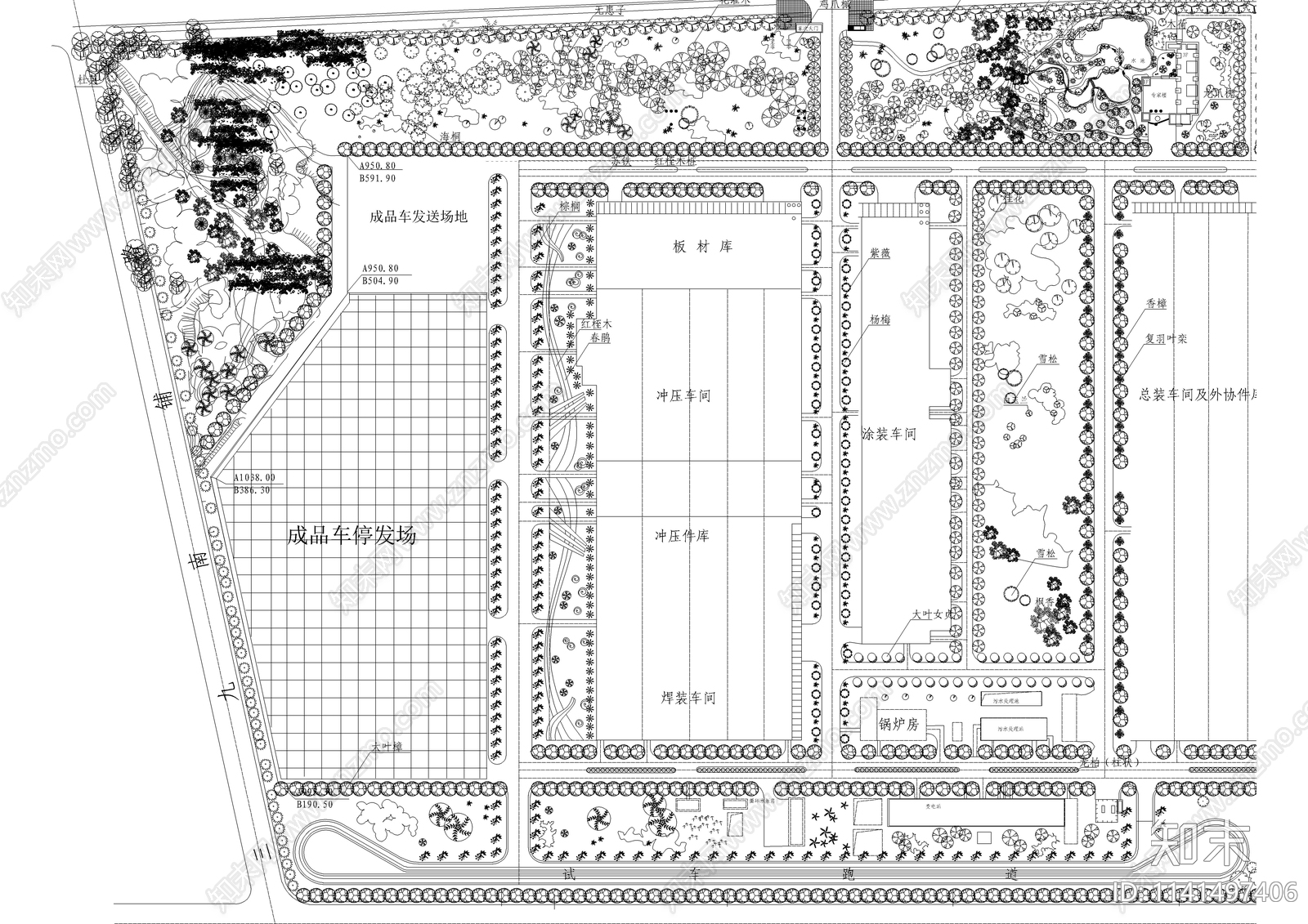 厂房植物配置总平面图施工图下载【ID:1141497406】