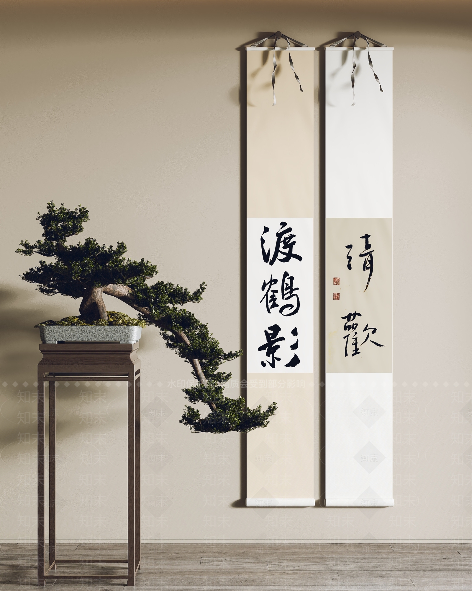 新中式卷轴装饰画3D模型下载【ID:1141499394】