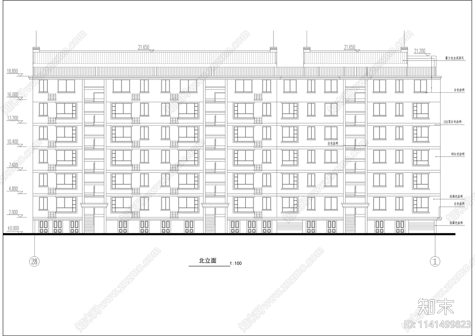 六层坡屋顶住宅建筑全套cad施工图下载【ID:1141499823】