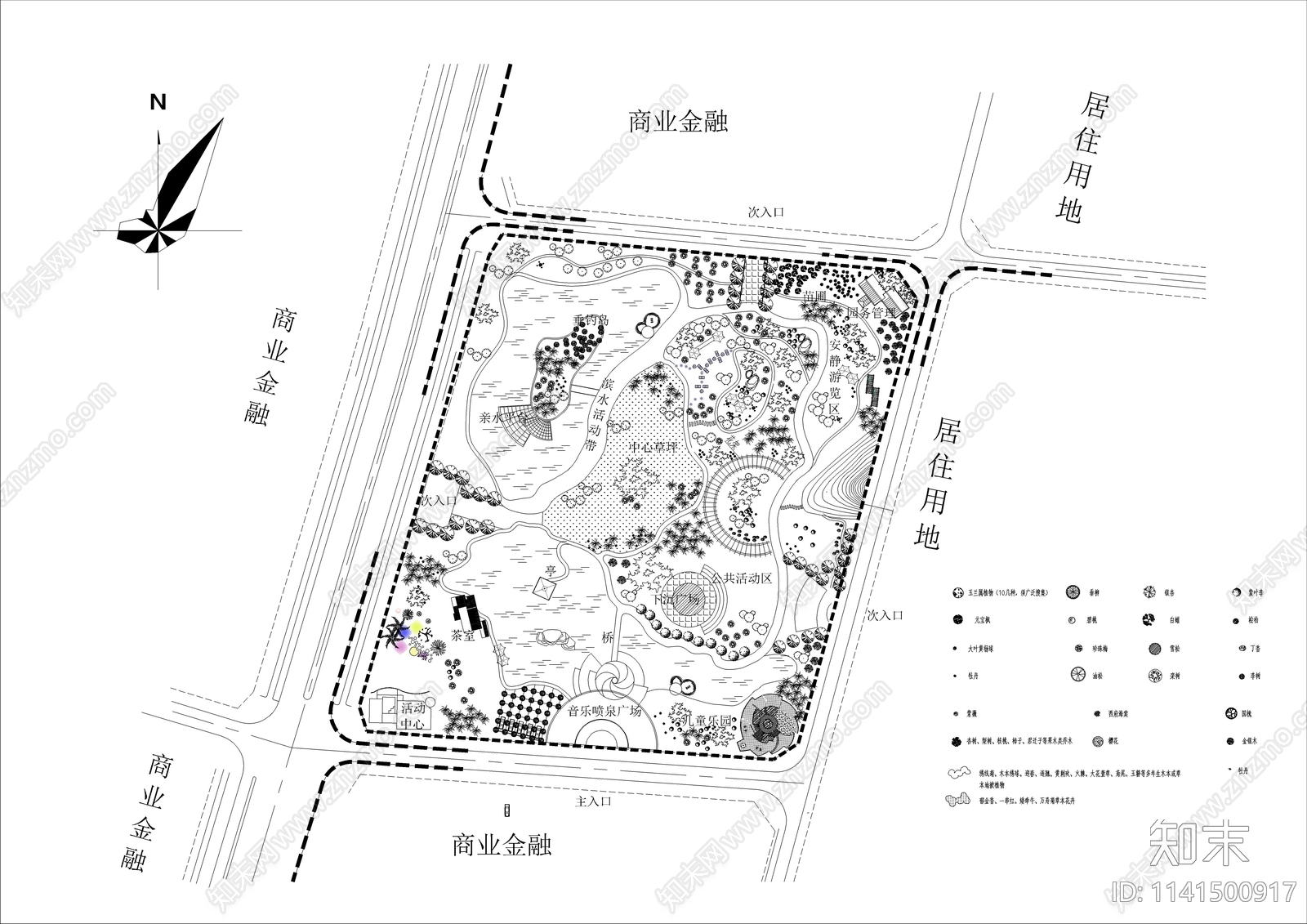 综合性公园绿化景观平面图施工图下载【ID:1141500917】