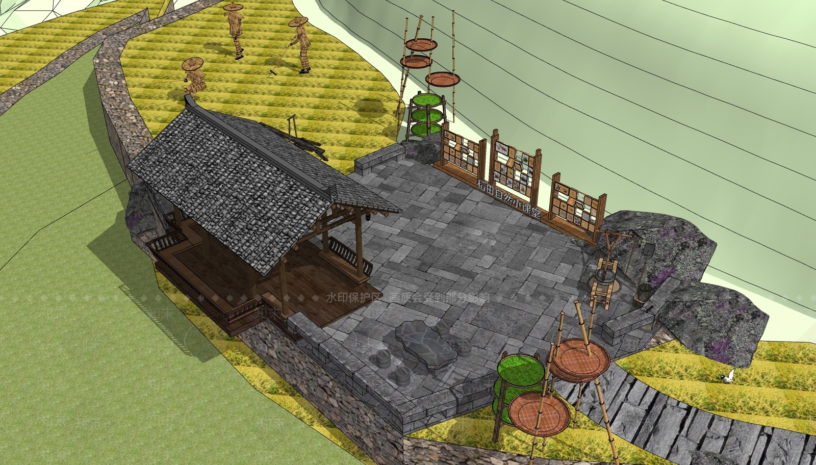 新中式乡村公园SU模型下载【ID:1141502481】
