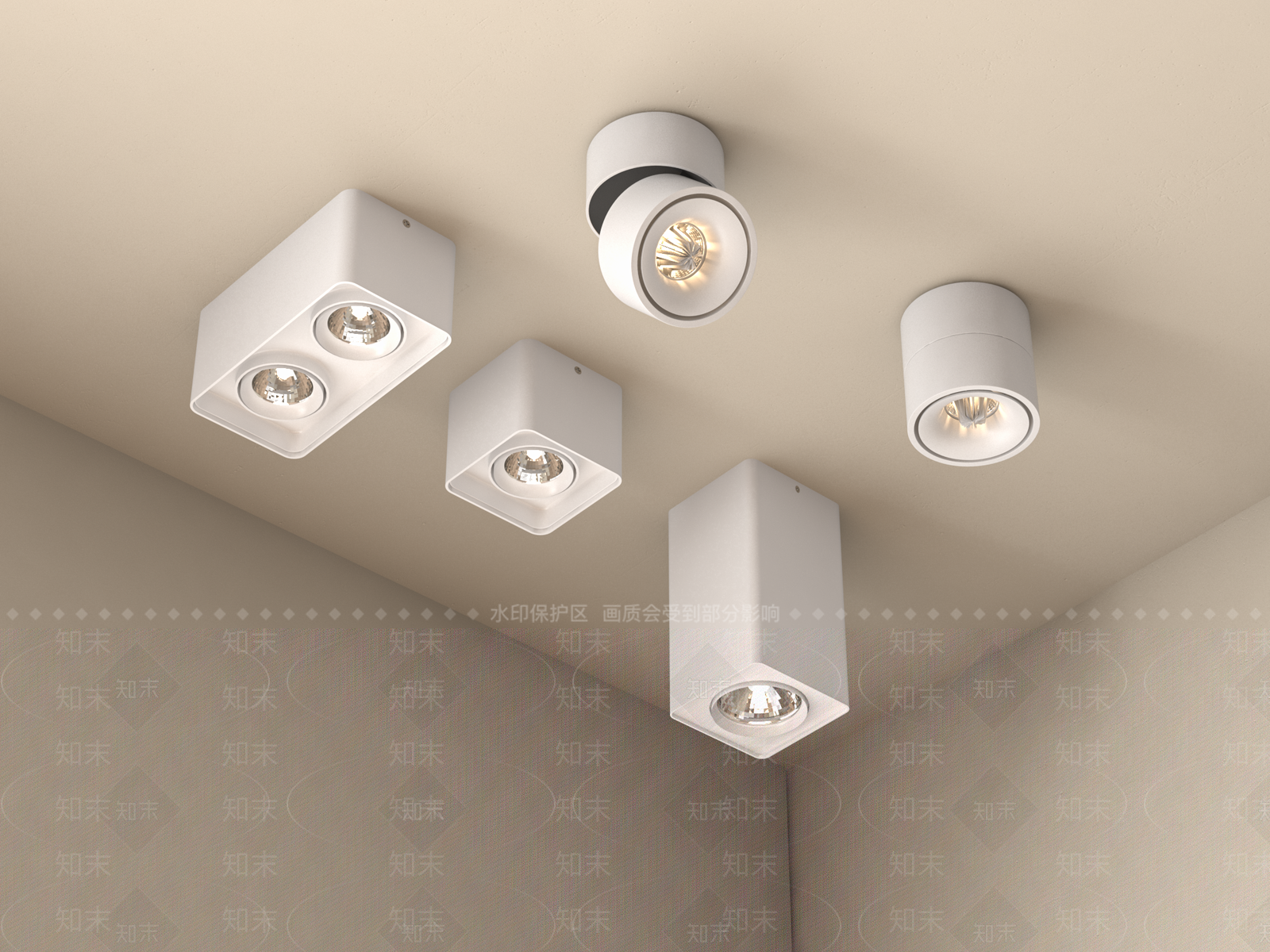 现代白色长筒射灯3D模型下载【ID:1141504825】