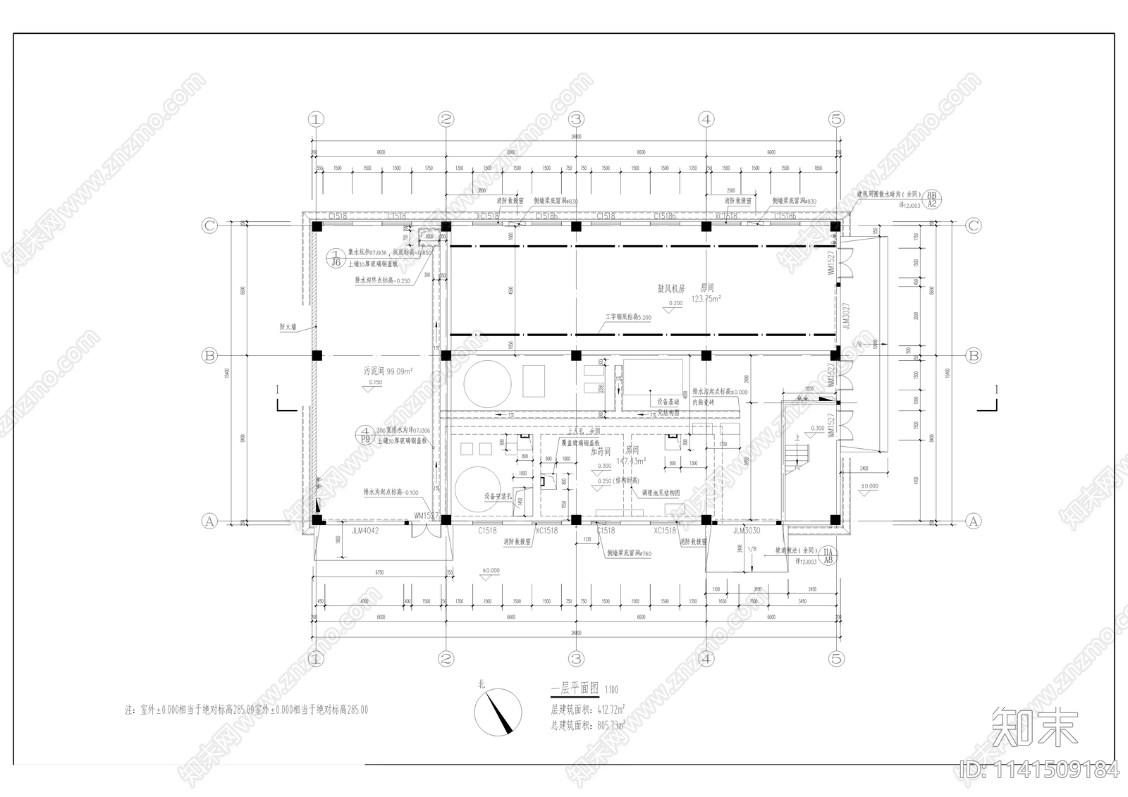 餐厨垃圾处理中心建筑cad施工图下载【ID:1141509184】