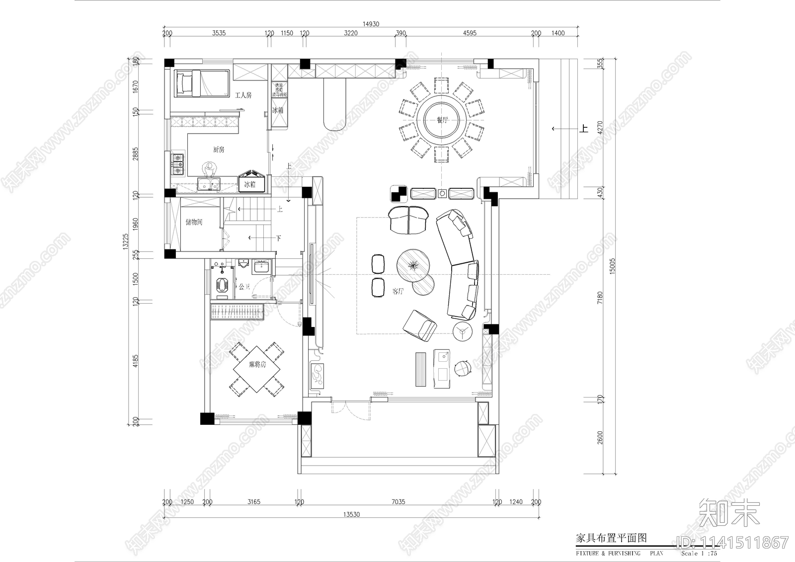 三层轻奢别墅室内装修cad施工图下载【ID:1141511867】