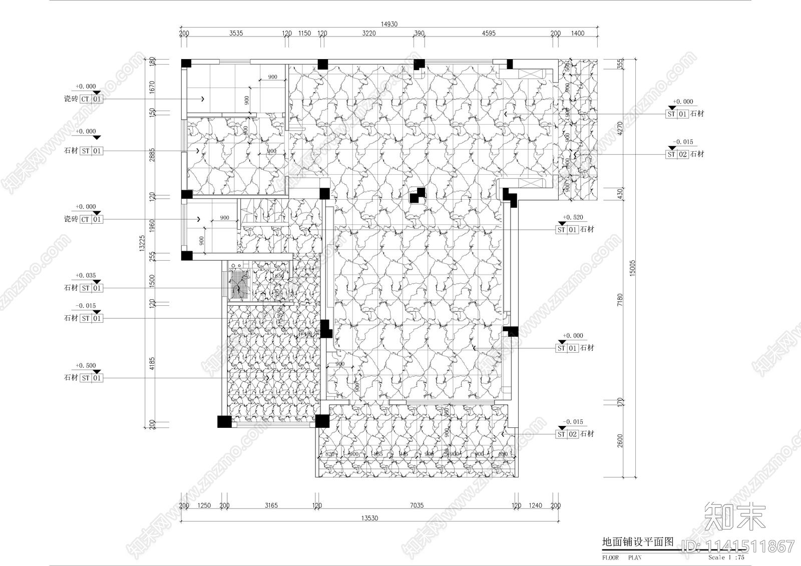 三层轻奢别墅室内装修cad施工图下载【ID:1141511867】