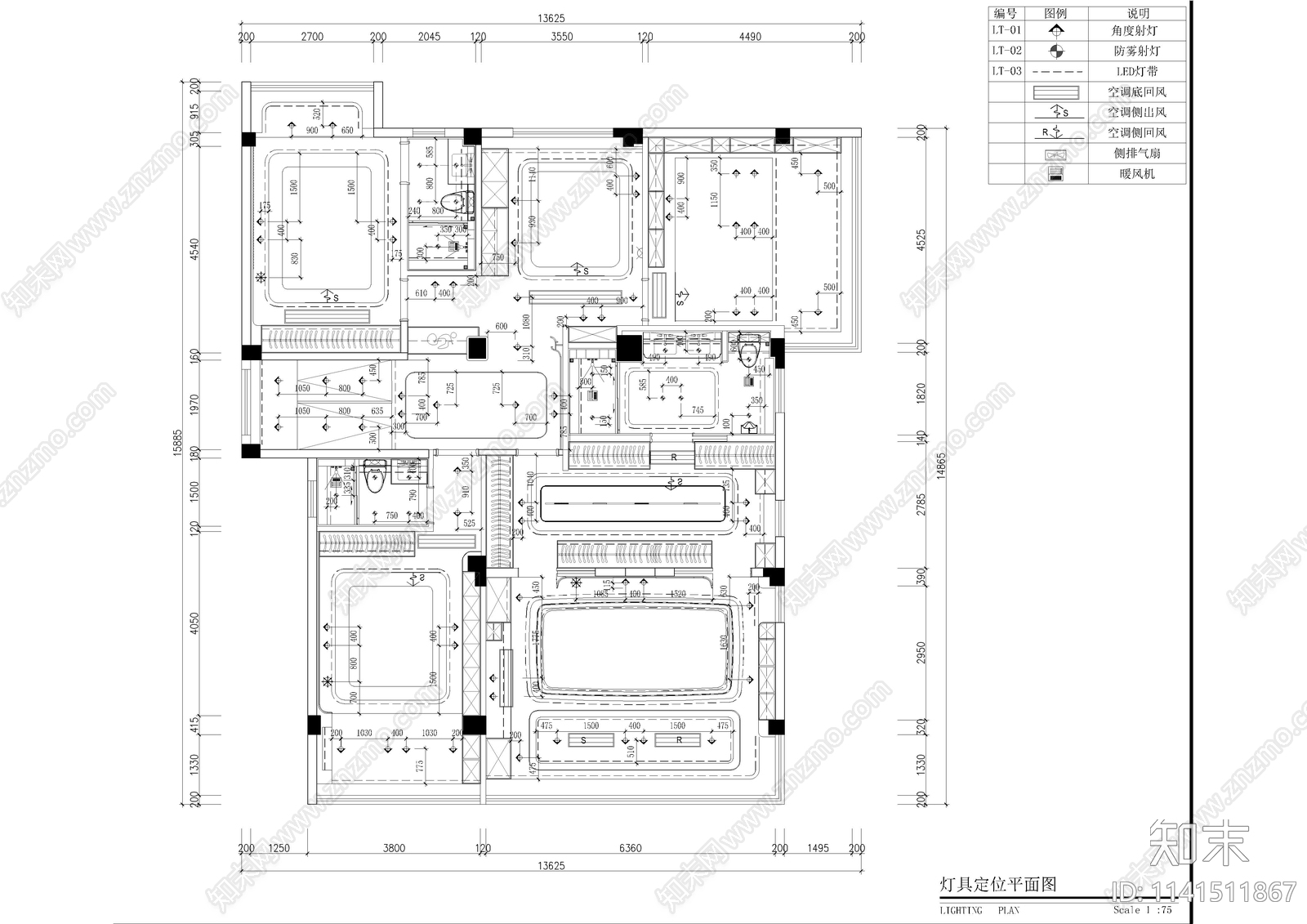 三层轻奢别墅室内装修cad施工图下载【ID:1141511867】