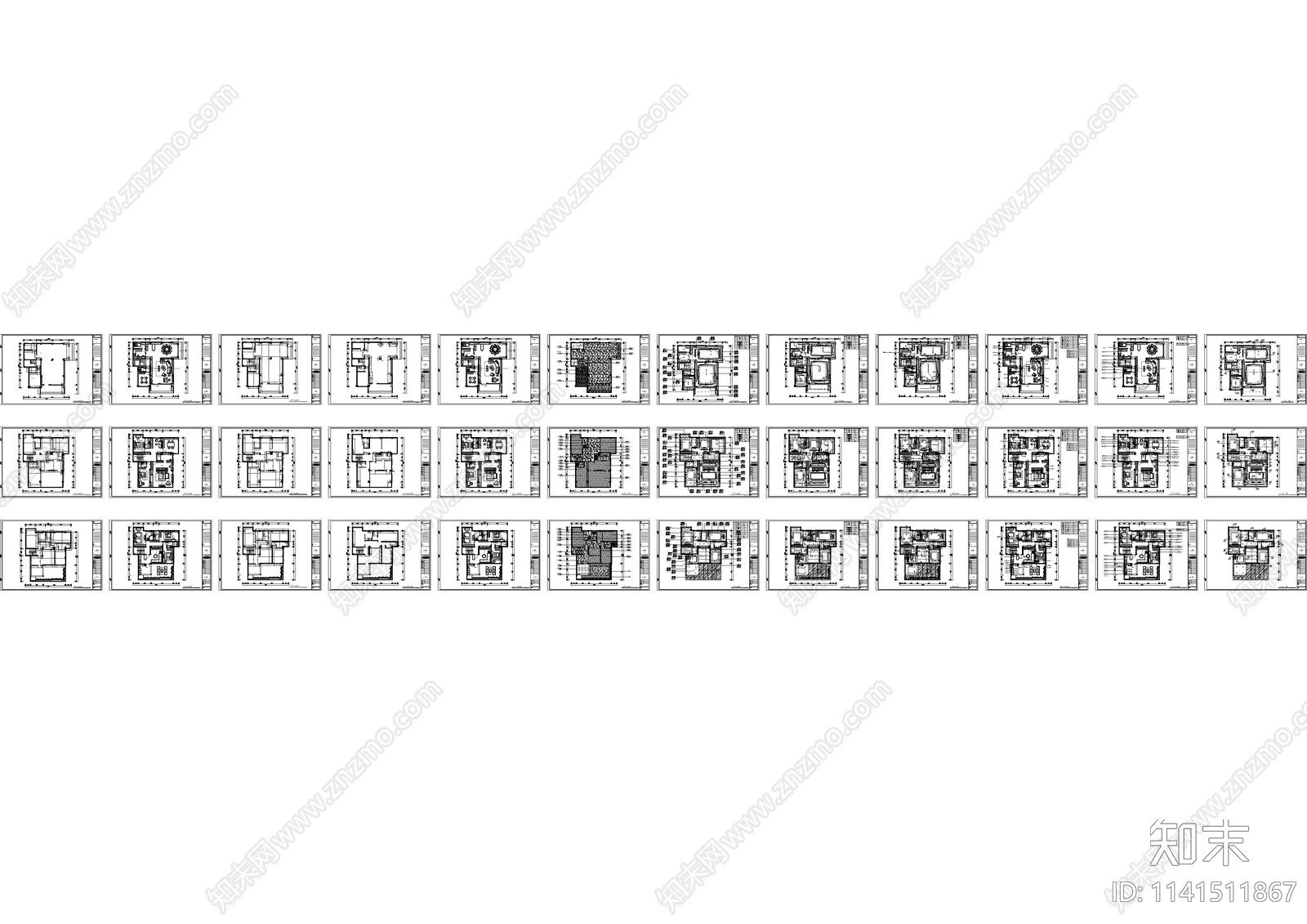 三层轻奢别墅室内装修cad施工图下载【ID:1141511867】