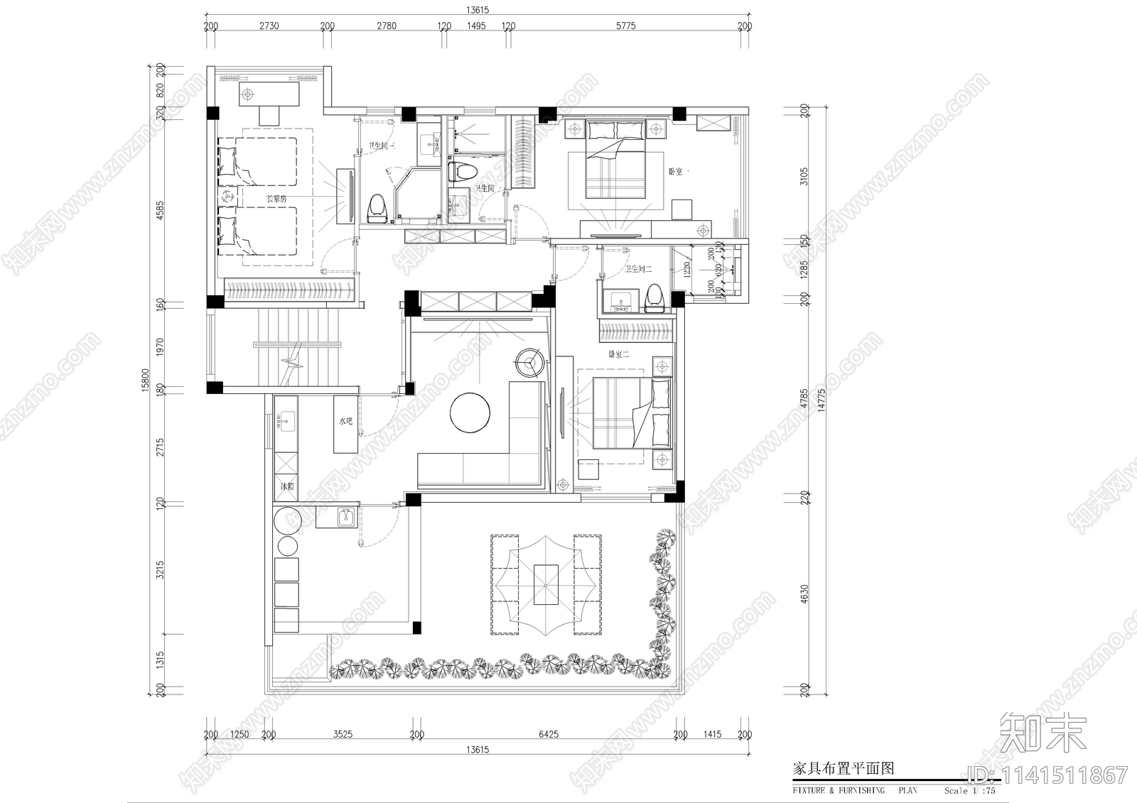 三层轻奢别墅室内装修cad施工图下载【ID:1141511867】