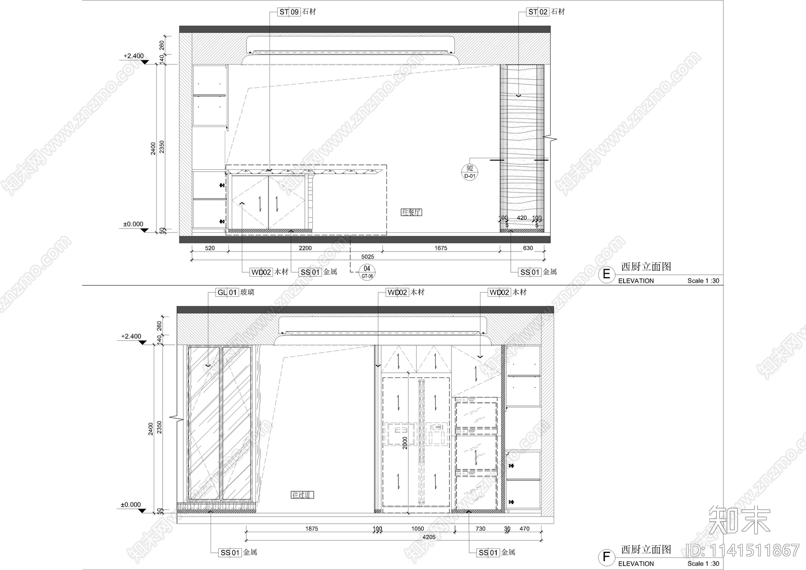 三层轻奢别墅室内装修cad施工图下载【ID:1141511867】