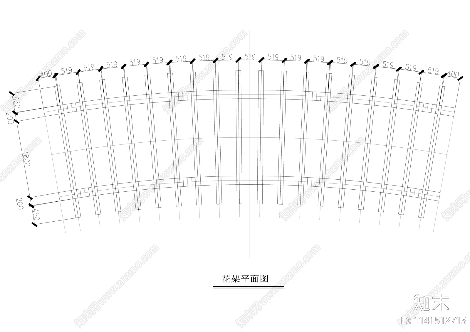 钢筋混凝土柱木顶花架详图cad施工图下载【ID:1141512715】