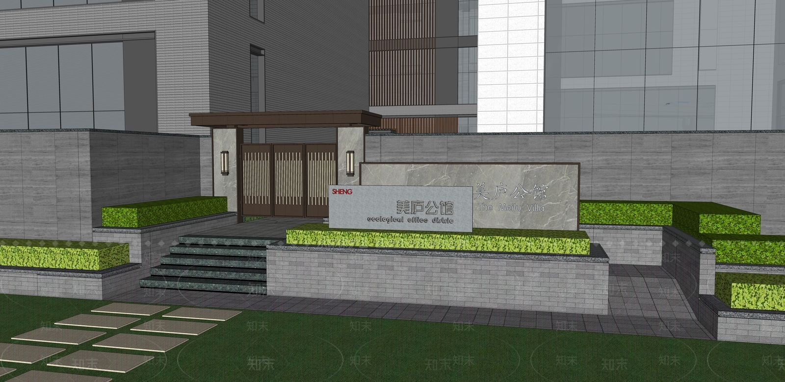 新中式独栋别墅庭院门SU模型下载【ID:1141516426】