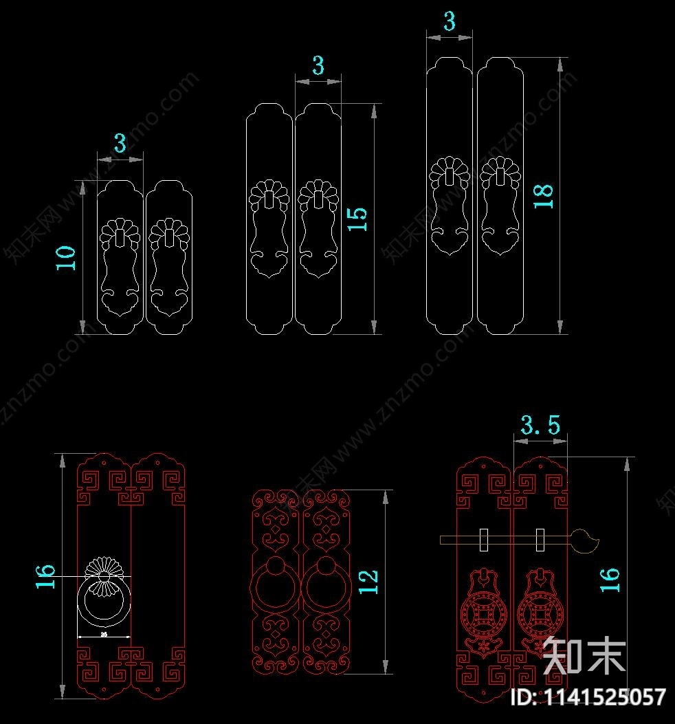 明清古典红木家具五金铜件施工图下载【ID:1141525057】