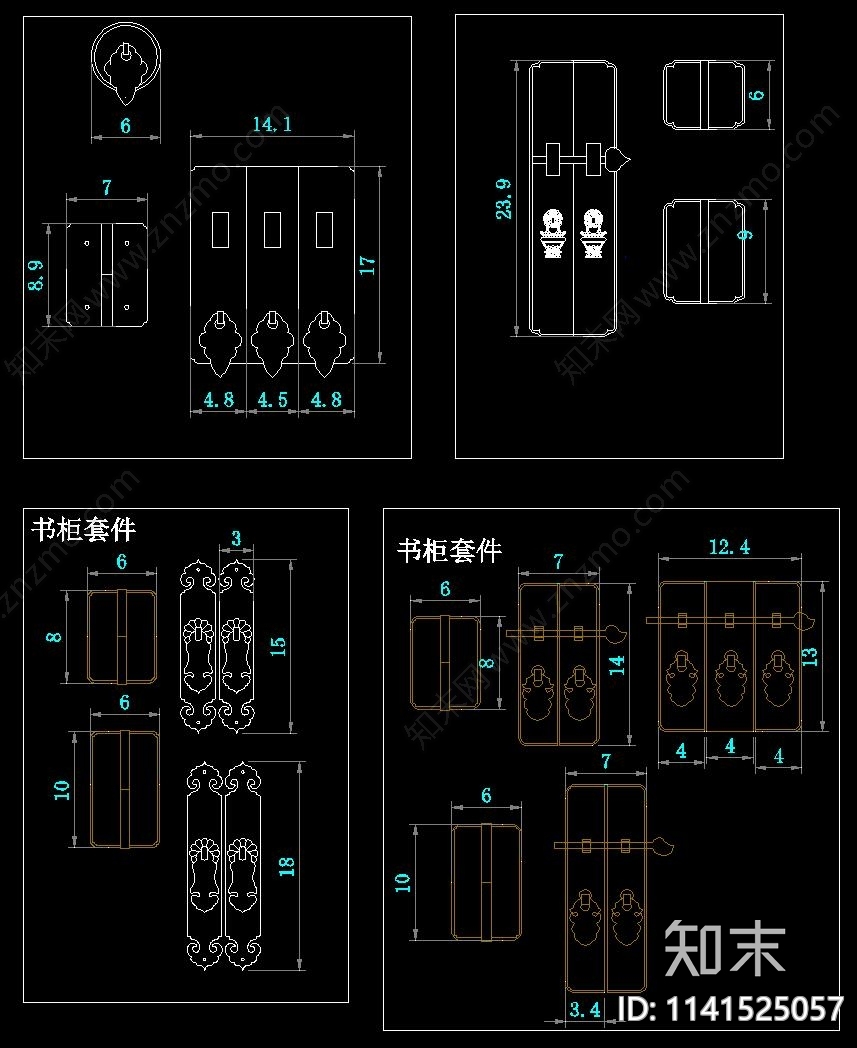 明清古典红木家具五金铜件施工图下载【ID:1141525057】