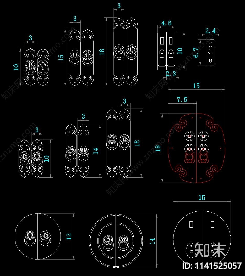 明清古典红木家具五金铜件施工图下载【ID:1141525057】