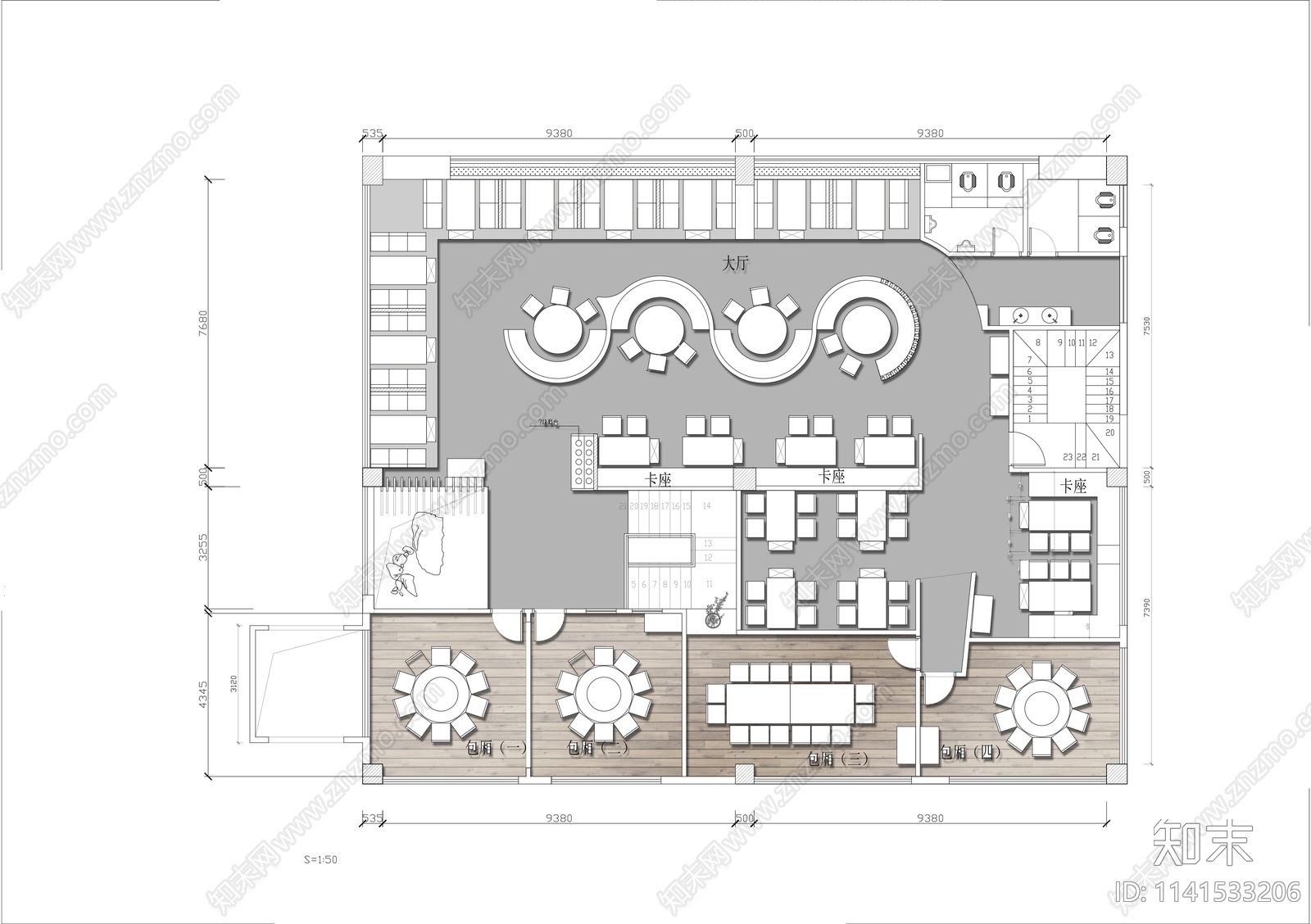 600㎡火锅烤肉店平面布置图施工图下载【ID:1141533206】