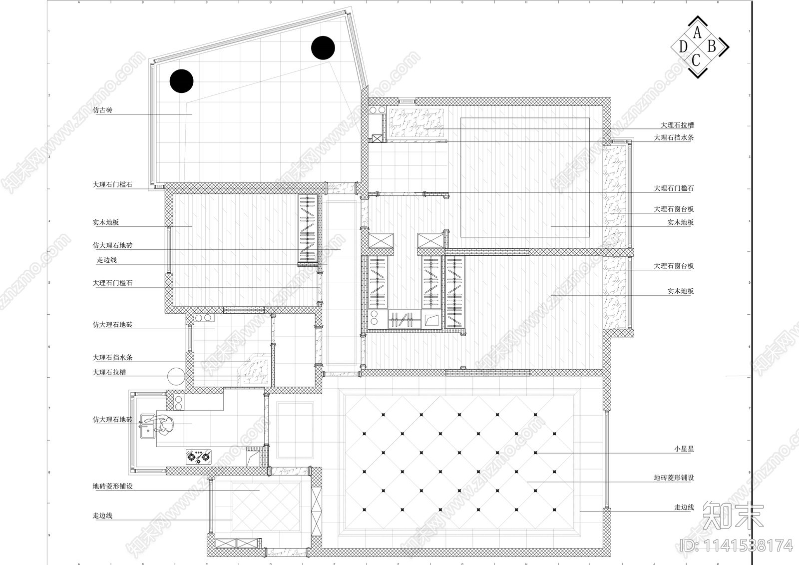 欧式130平米三室两厅大平层样板间室内装修cad施工图下载【ID:1141538174】