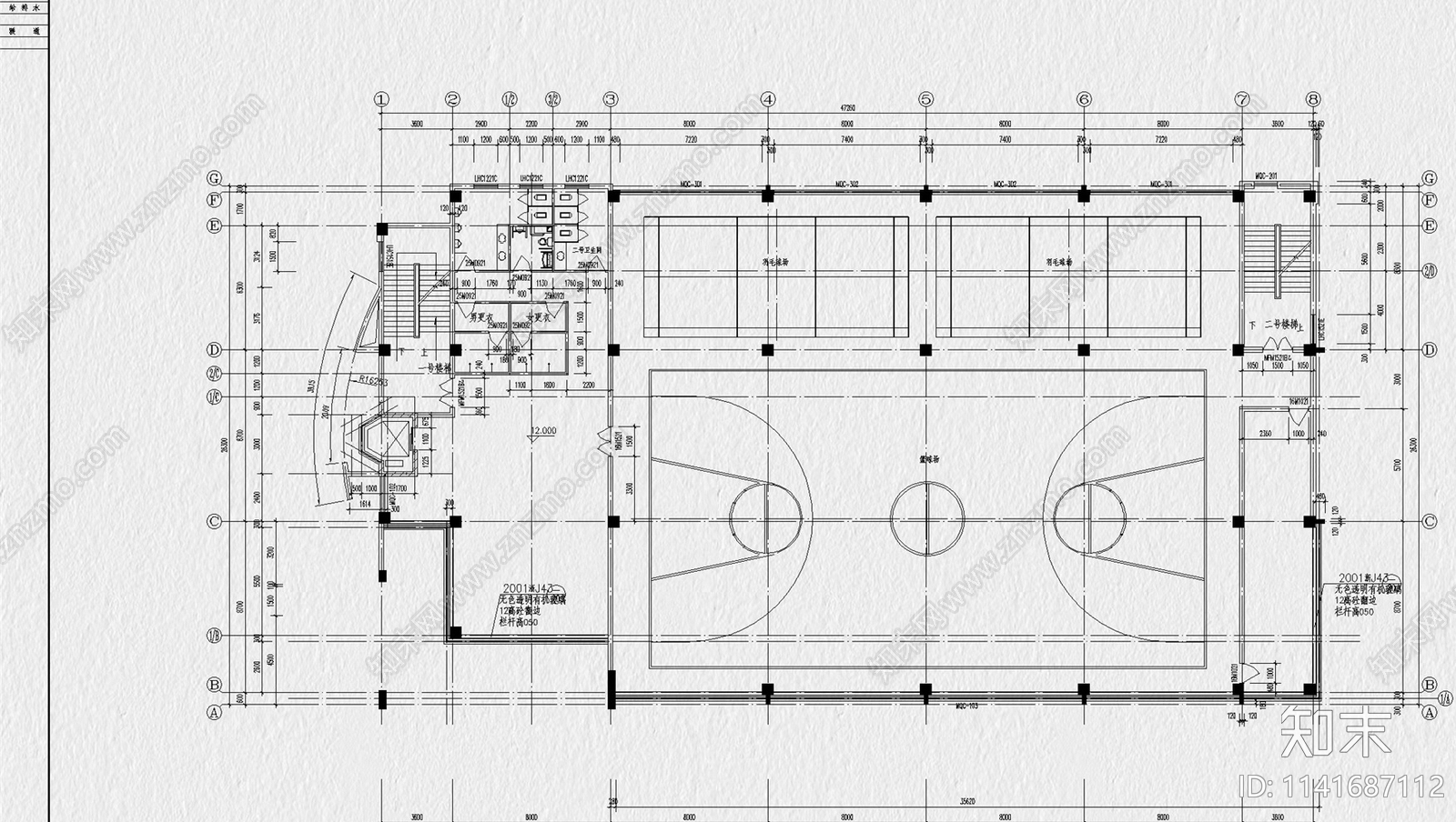 体育馆体育场cad施工图下载【ID:1141687112】