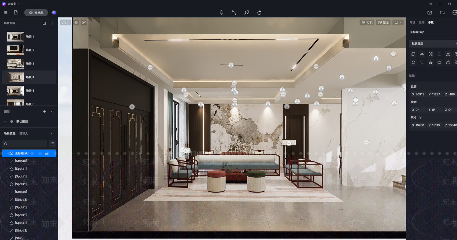 新中式别墅客厅SU模型下载【ID:1141543494】