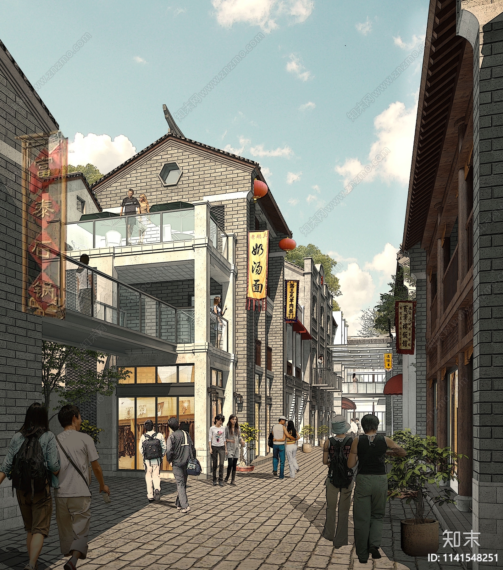 古建筑商业街cad施工图下载【ID:1141548251】