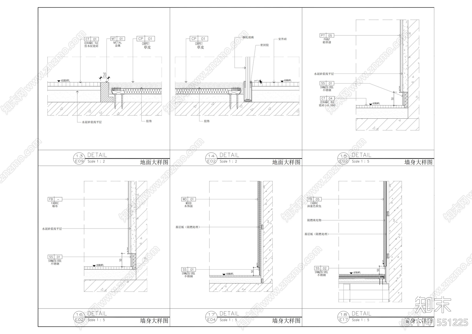 工装通用墙面节点cad施工图下载【ID:1141551225】