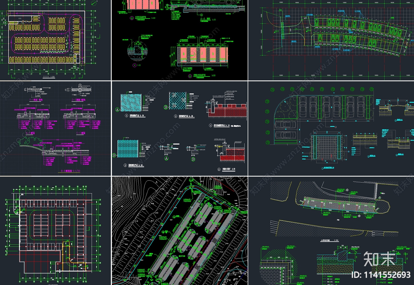 户外停车场cad施工图下载【ID:1141552693】