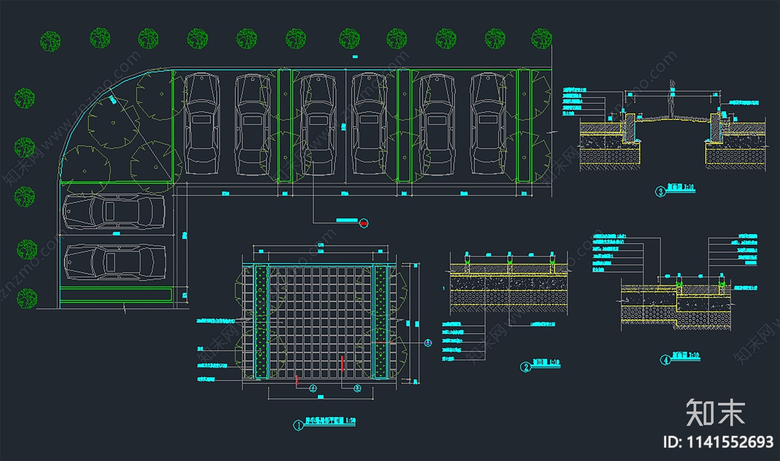 户外停车场cad施工图下载【ID:1141552693】