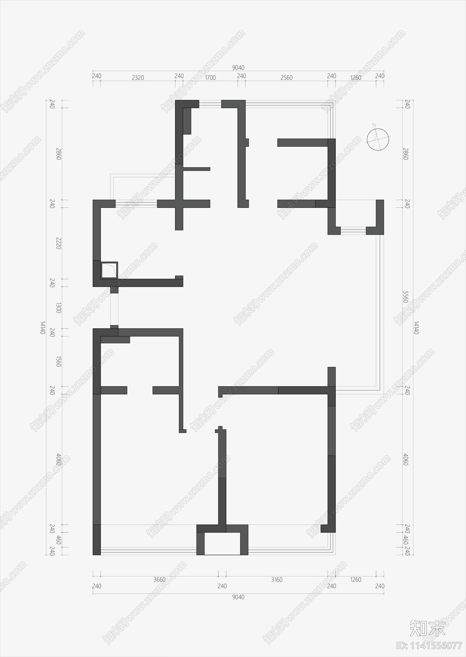 现代平层家装平面布置图cad施工图下载【ID:1141556077】