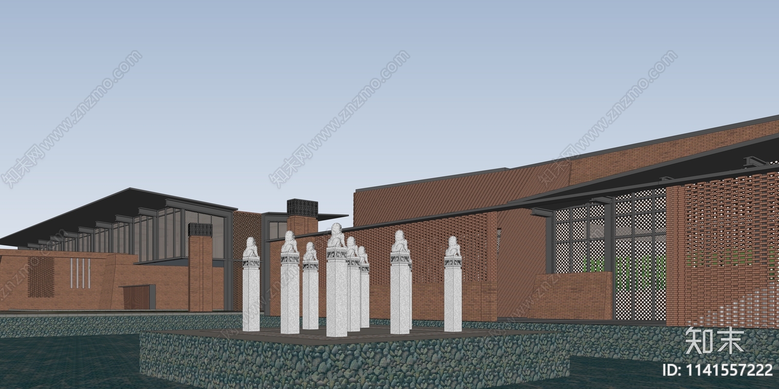 工业风红砖风格文化馆SU模型下载【ID:1141557222】