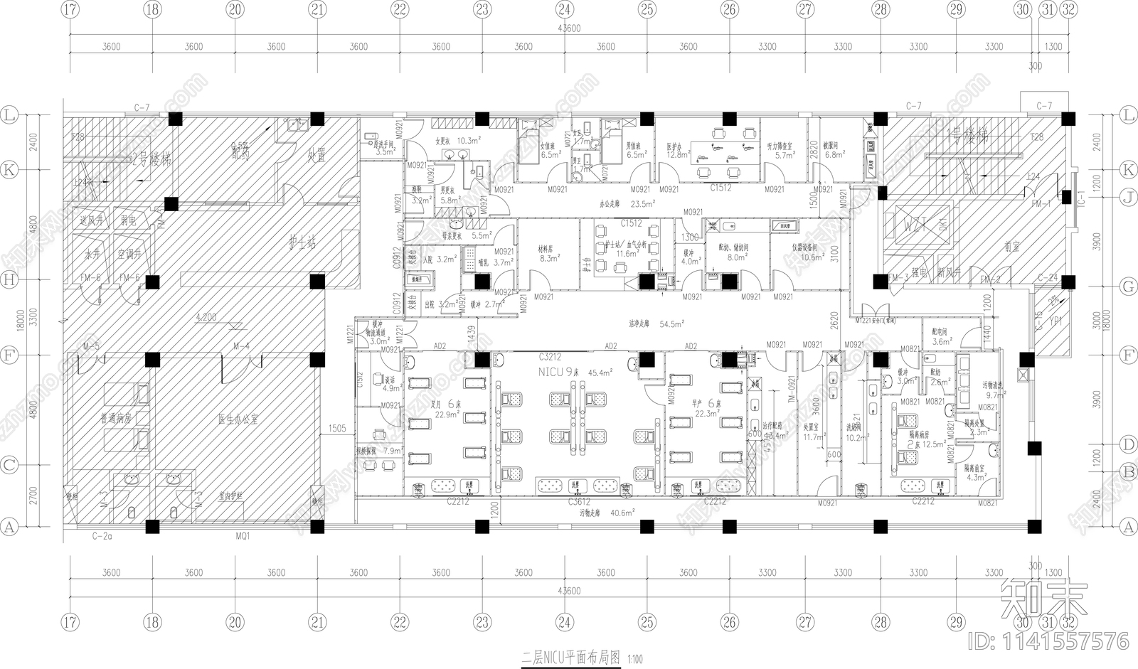 医院NICU室内装修cad施工图下载【ID:1141557576】