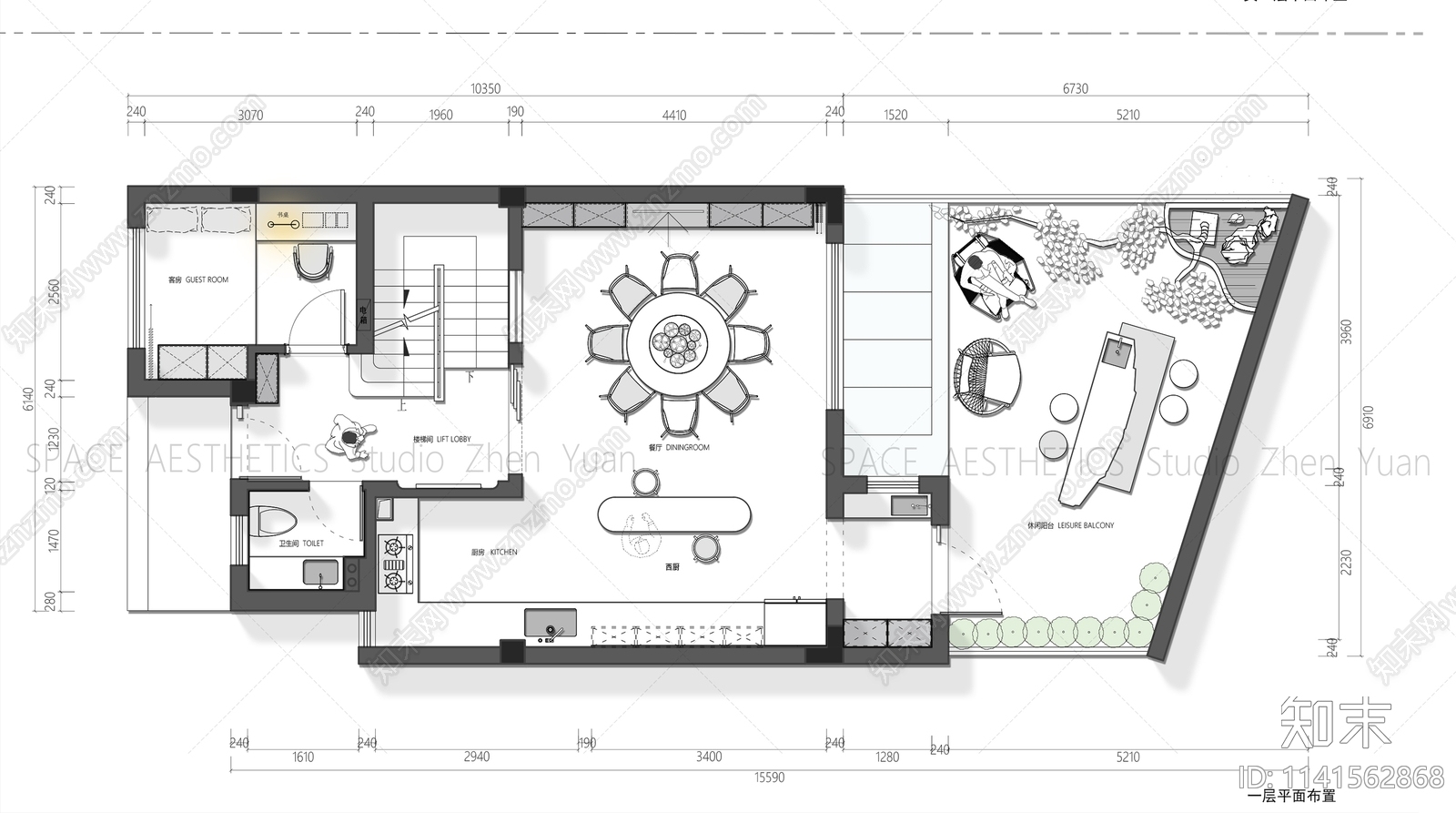 5层别墅室内平面布置图施工图下载【ID:1141562868】