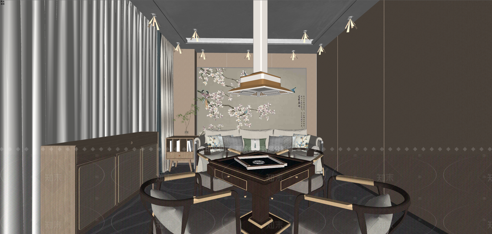 新中式棋牌室SU模型下载【ID:1215958072】