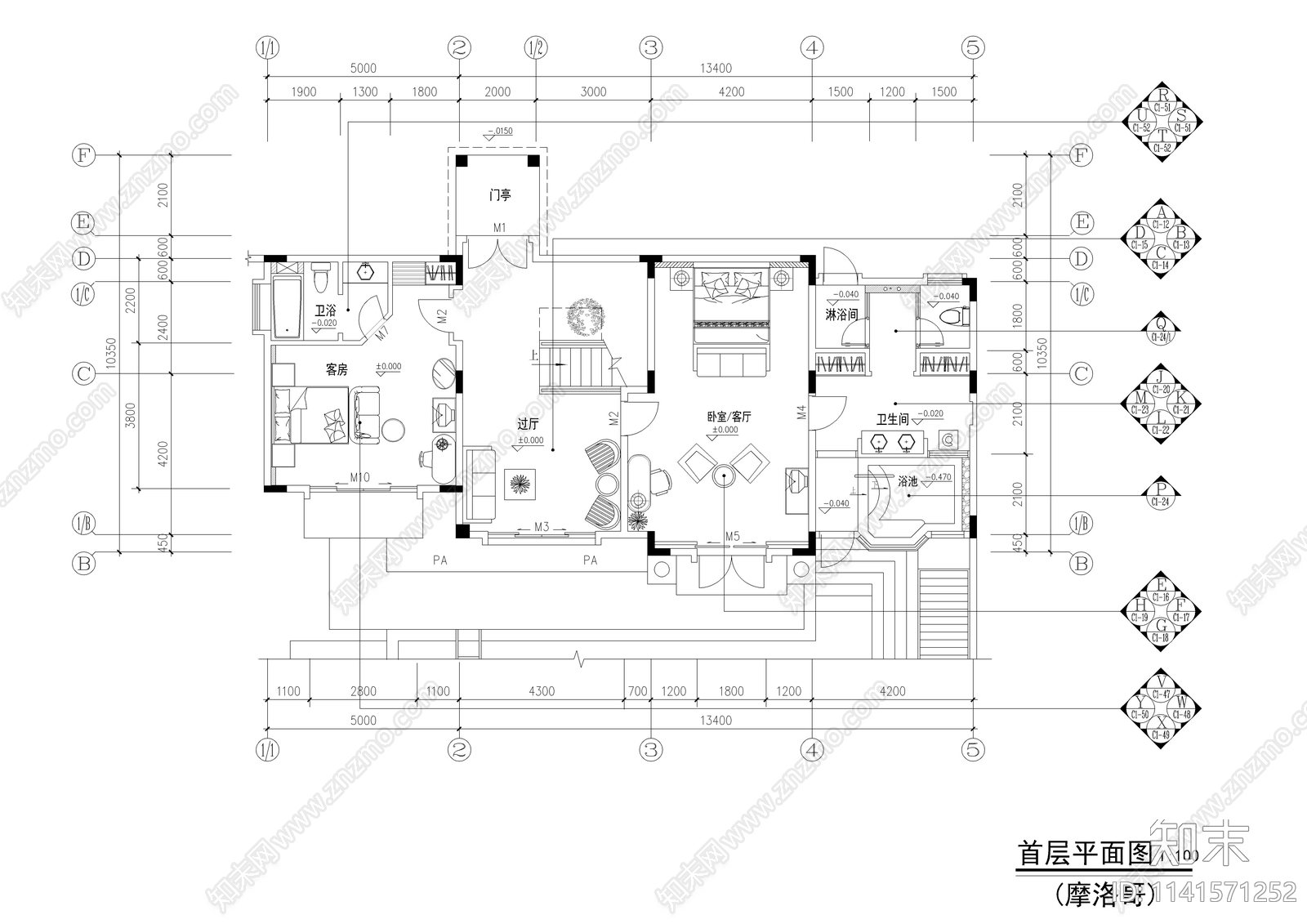 摩洛哥式二层别墅室内装修施工图下载【ID:1141571252】