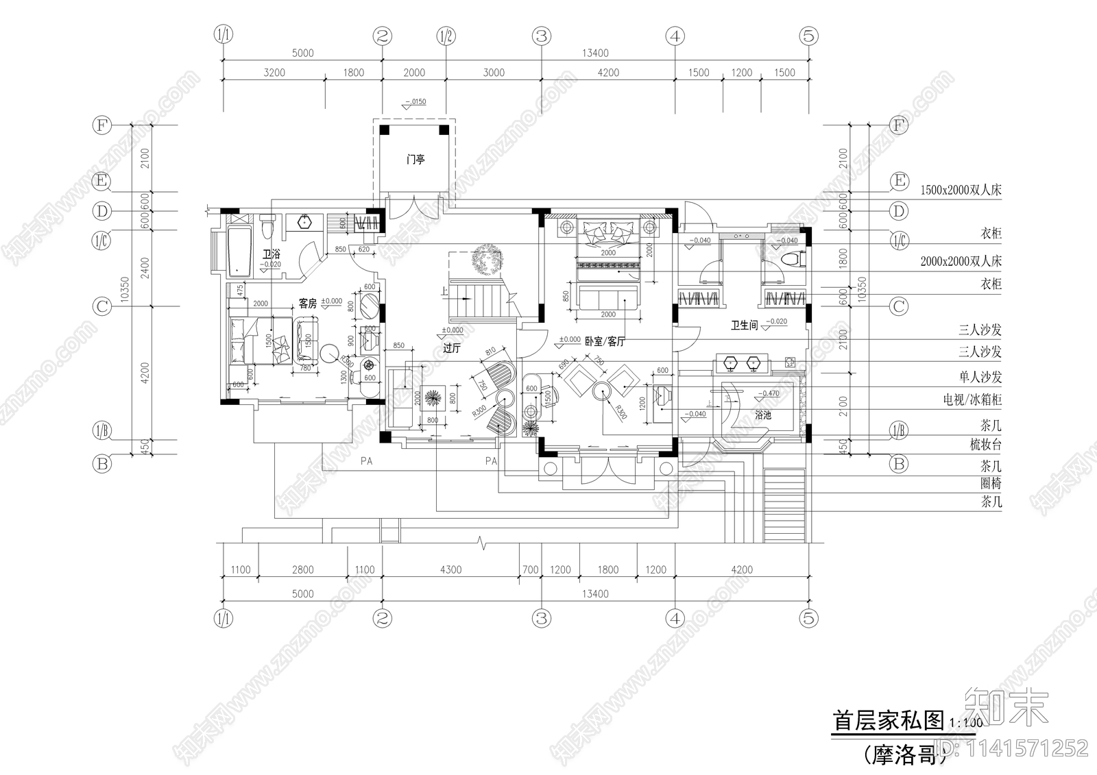 摩洛哥式二层别墅室内装修施工图下载【ID:1141571252】