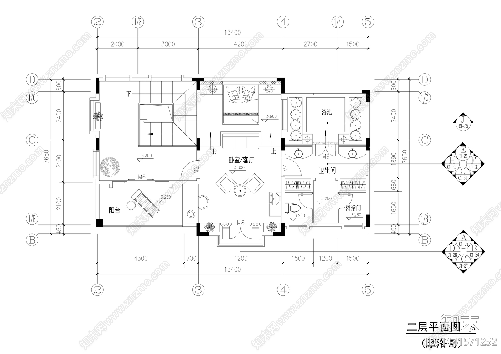 摩洛哥式二层别墅室内装修施工图下载【ID:1141571252】