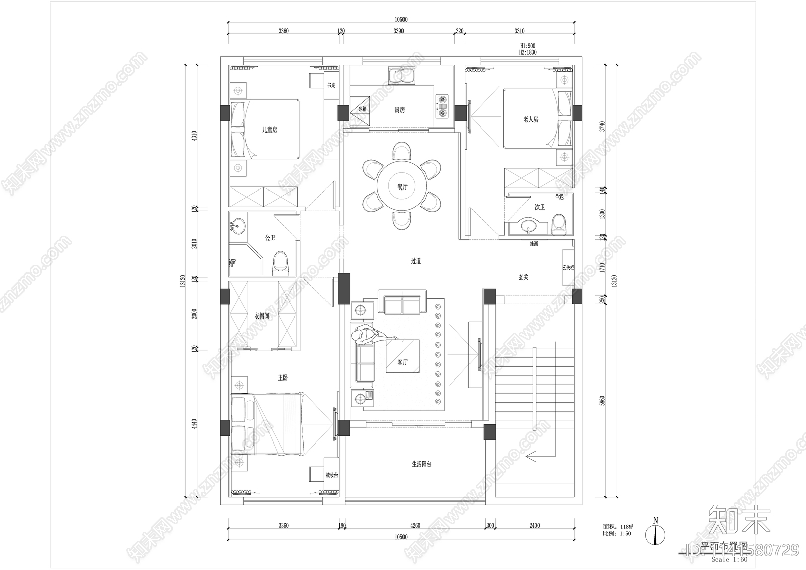 现代120平米洋房室内精装修施工图下载【ID:1141580729】_知末案例馆