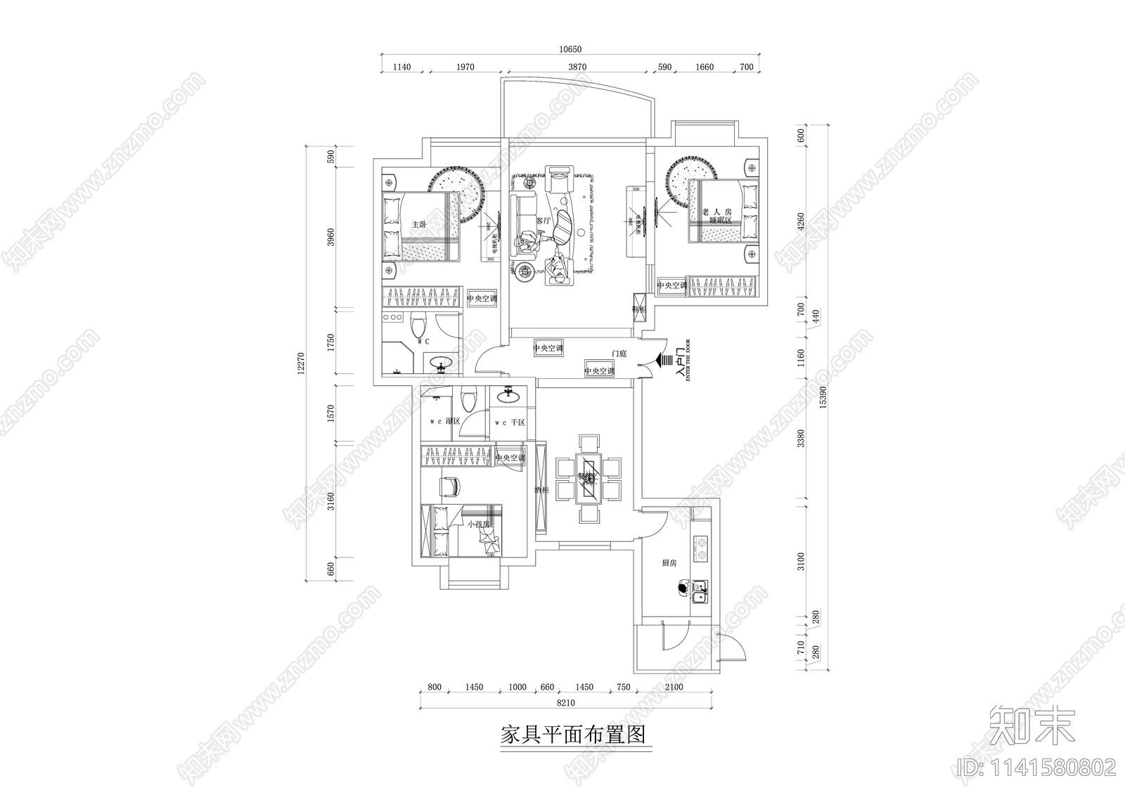 欧式三室两厅130平米大平层室内装修施工图下载【ID:1141580802】