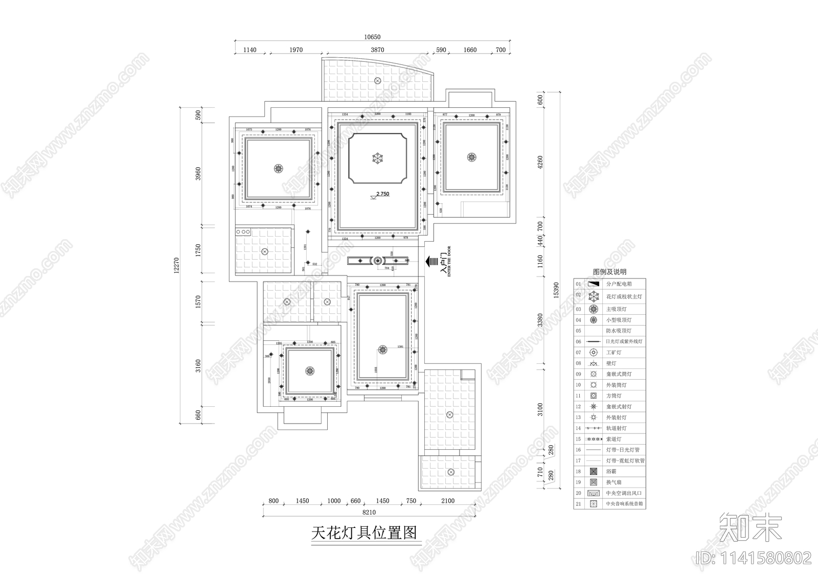 欧式三室两厅130平米大平层室内装修cad施工图下载【ID:1141580802】