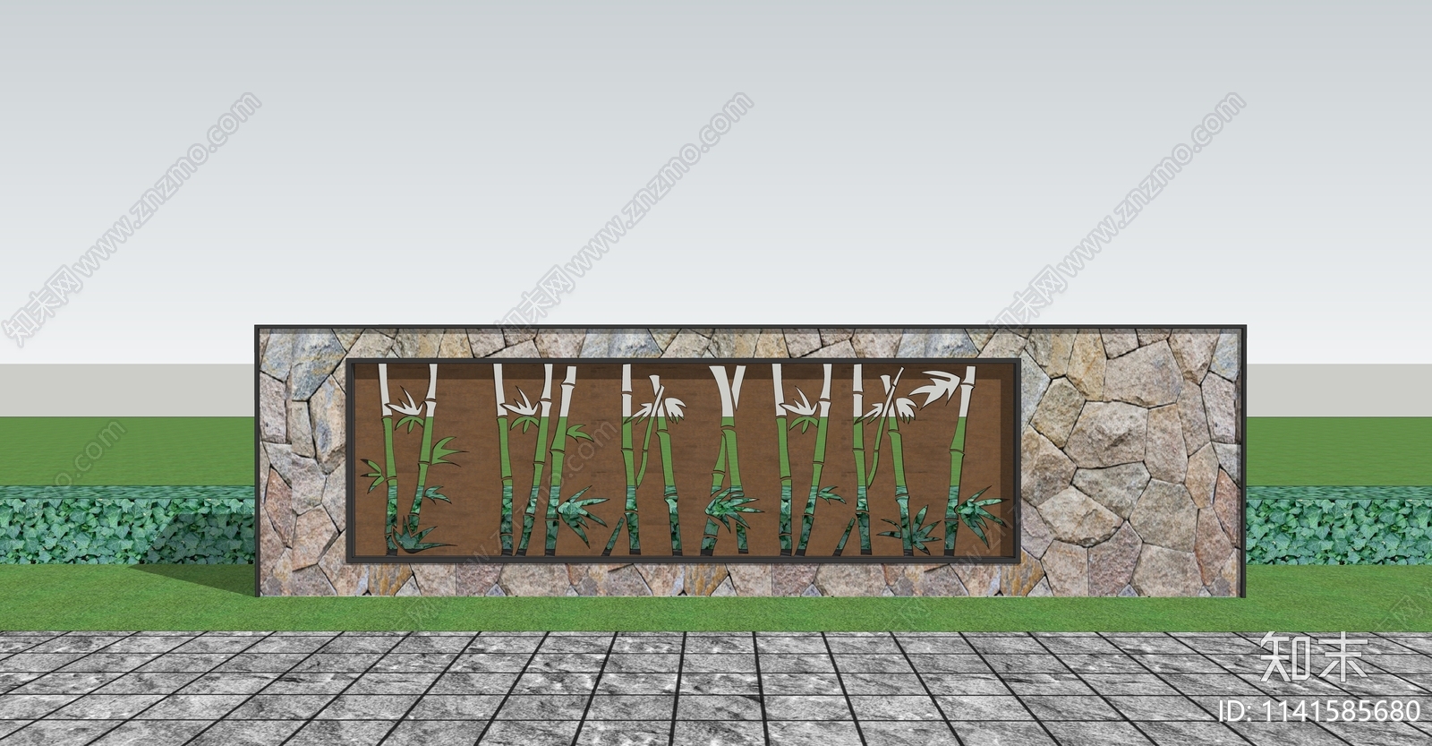 新中式乡村镂空竹子景墙围墙SU模型下载【ID:1141585680】