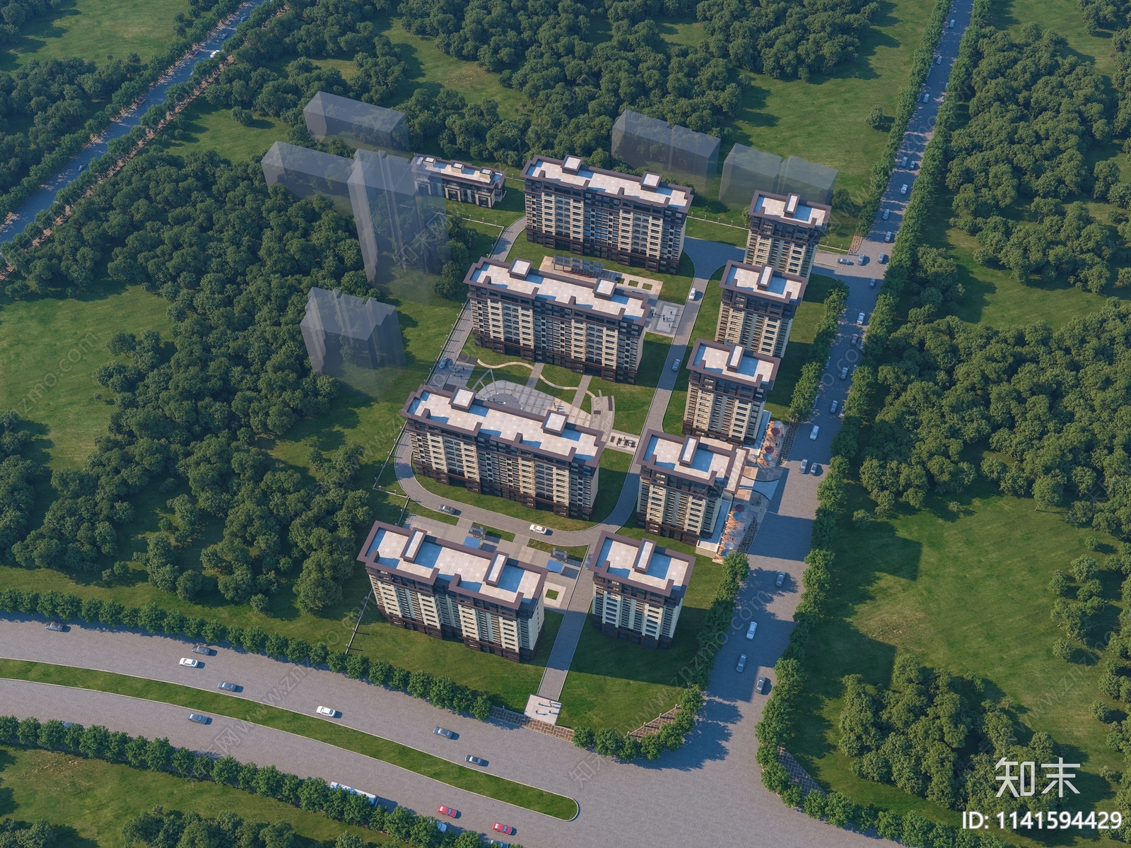 新中式高层住宅3D模型下载【ID:1141594429】