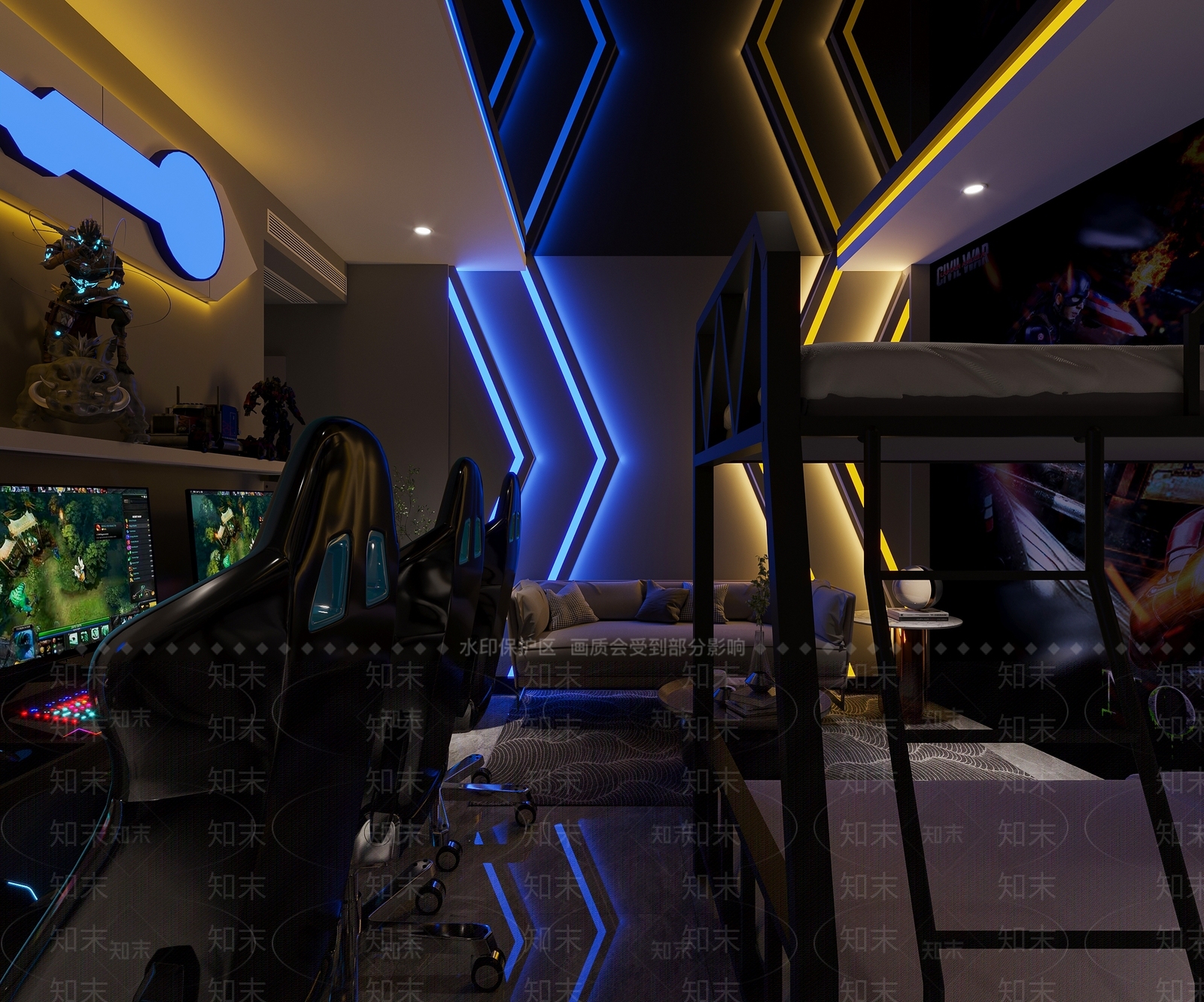 现代电竞酒店客房3D模型下载【ID:1141596876】