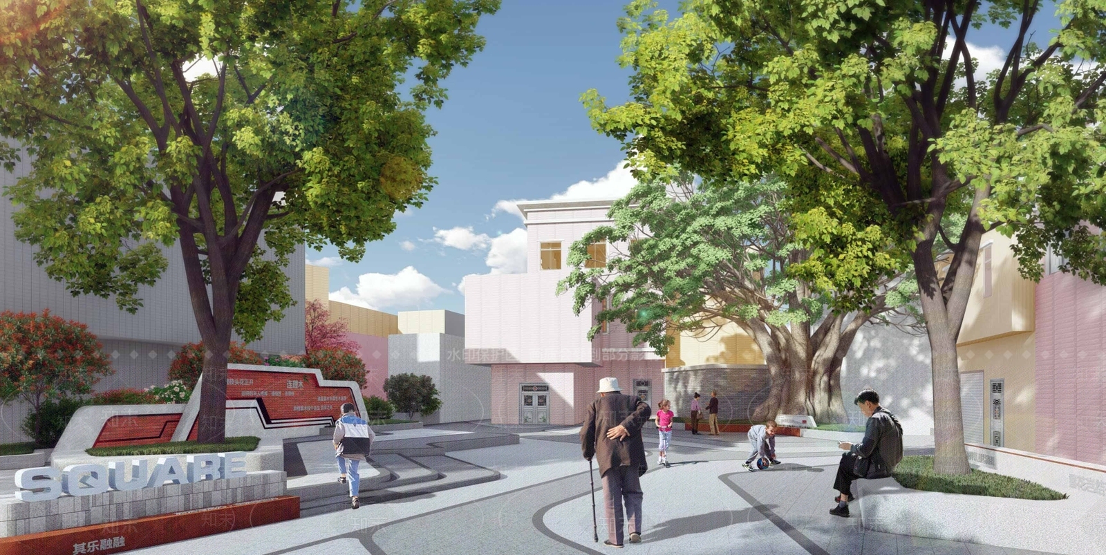 现代街角广场SU模型下载【ID:1141597650】