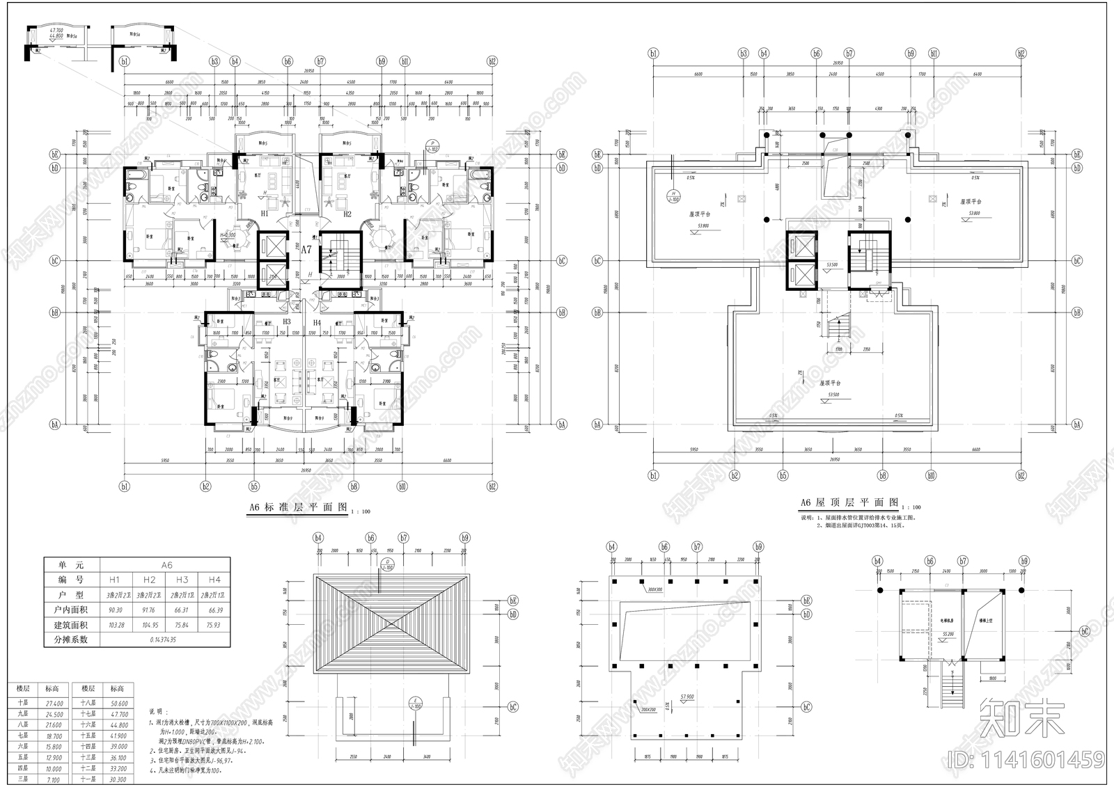 现代高层住宅建筑全套cad施工图下载【ID:1141601459】