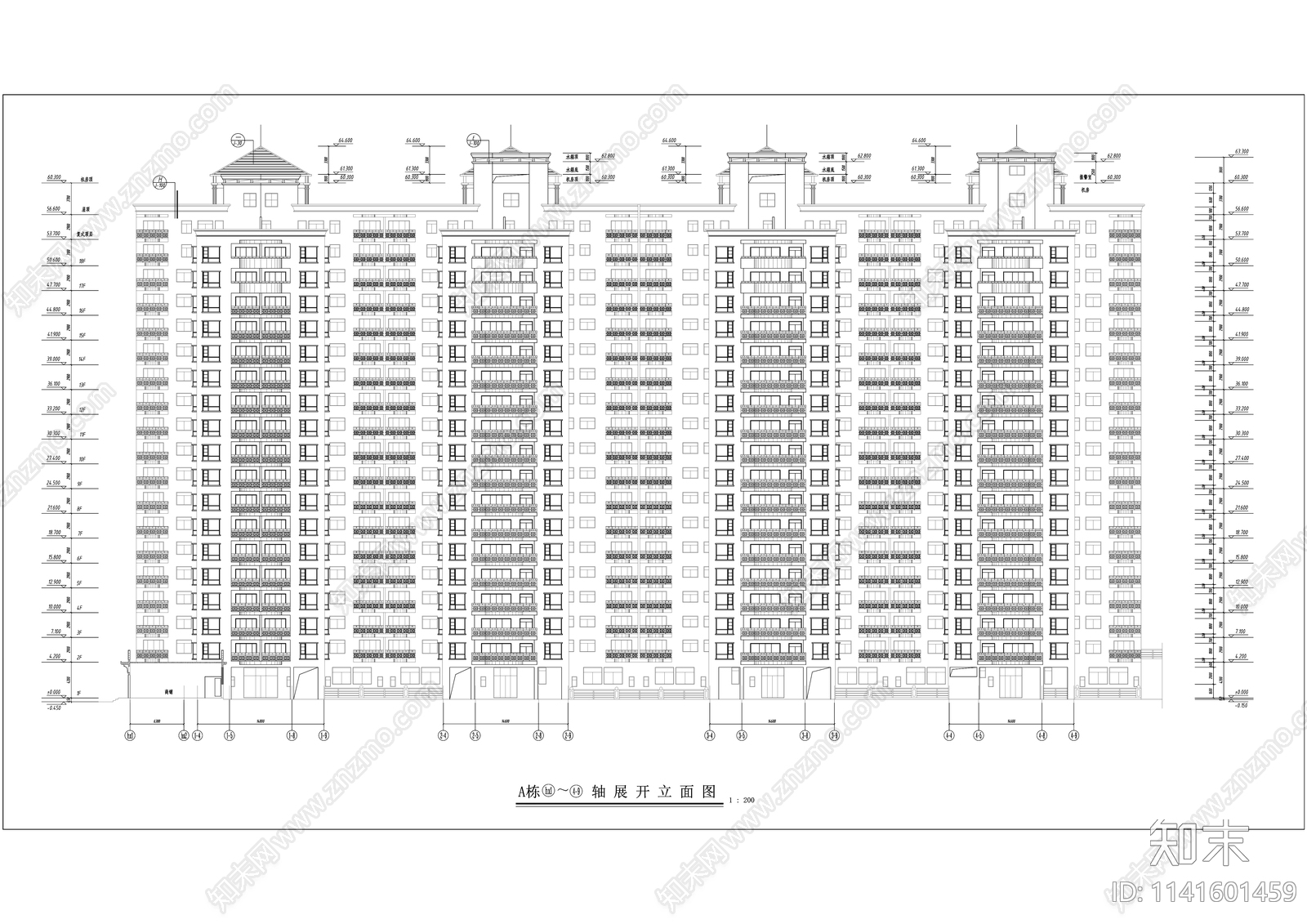 现代高层住宅建筑全套cad施工图下载【ID:1141601459】