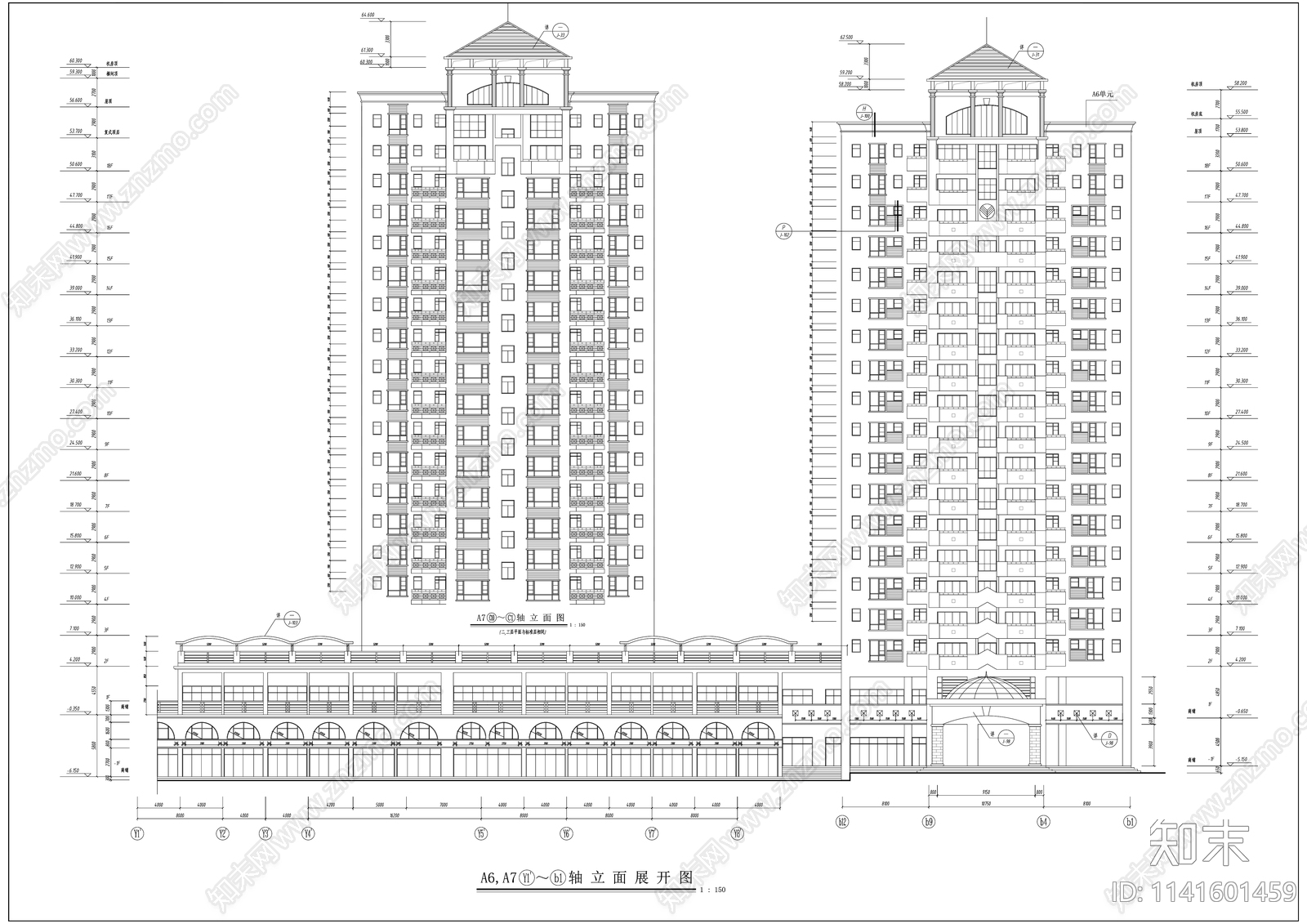 现代高层住宅建筑全套cad施工图下载【ID:1141601459】