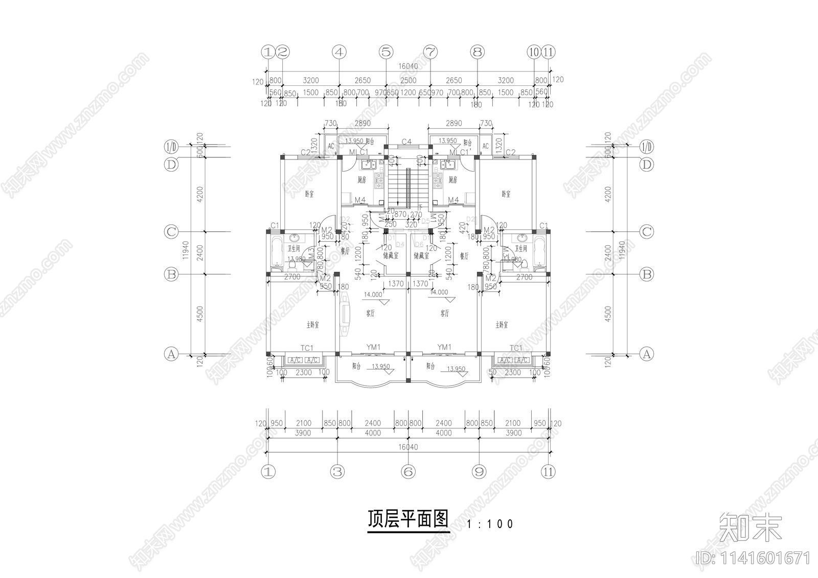 现代多层一梯两户洋房建筑cad施工图下载【ID:1141601671】