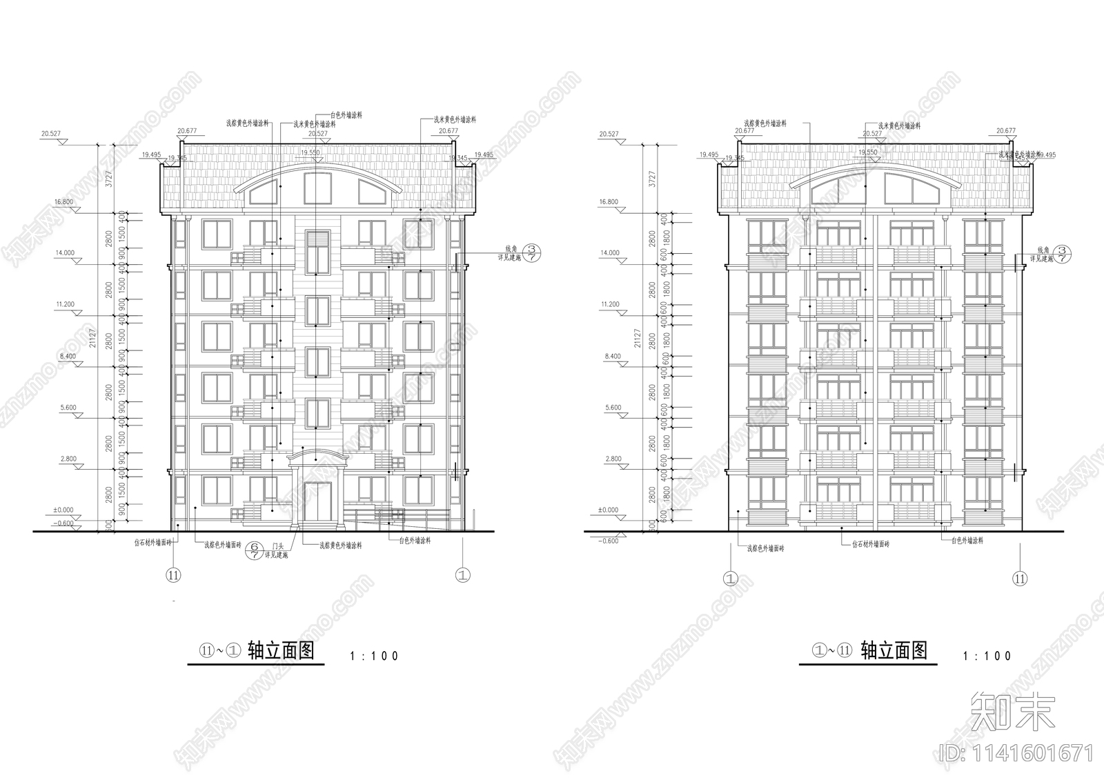 现代多层一梯两户洋房建筑cad施工图下载【ID:1141601671】