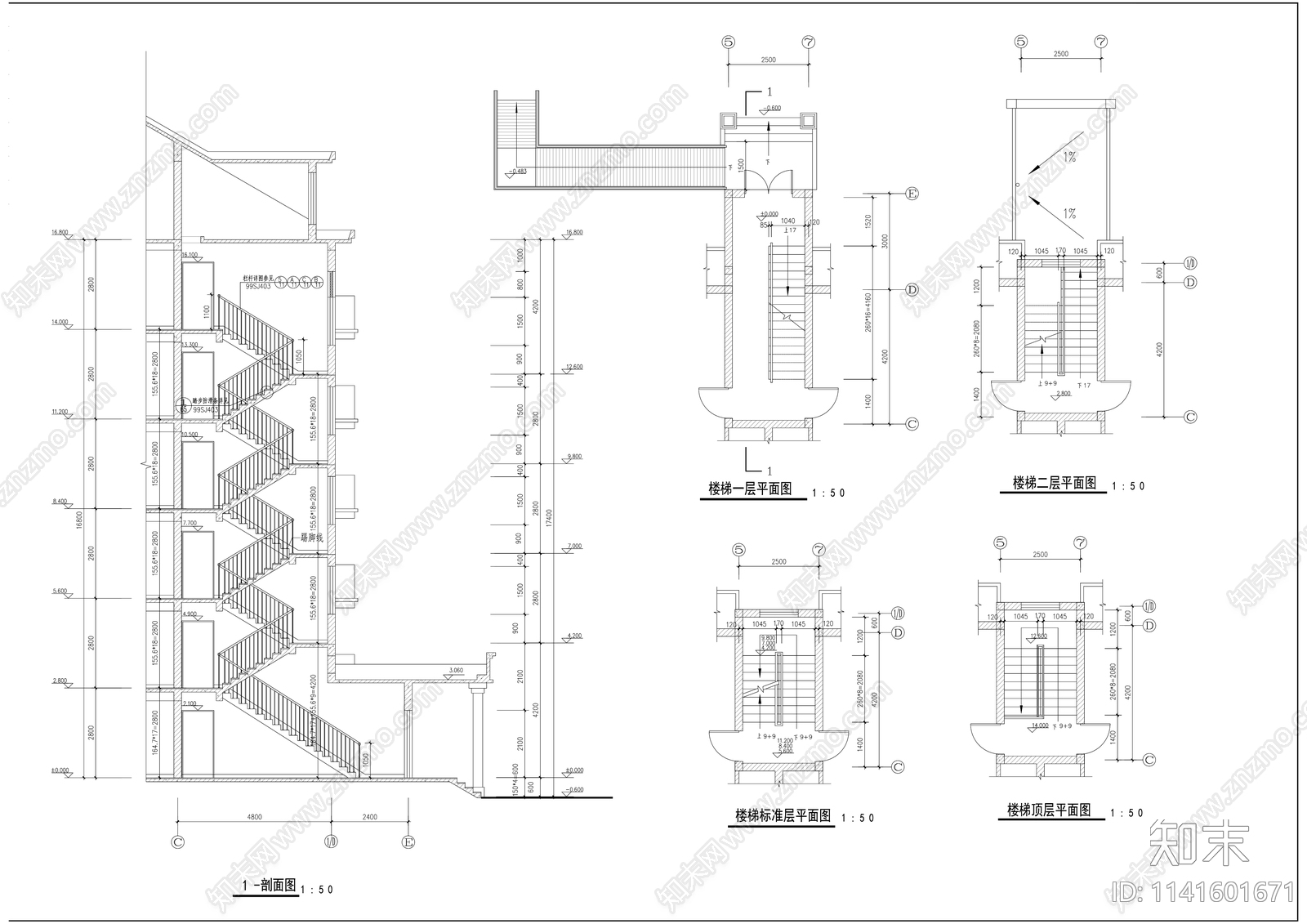 现代多层一梯两户洋房建筑cad施工图下载【ID:1141601671】