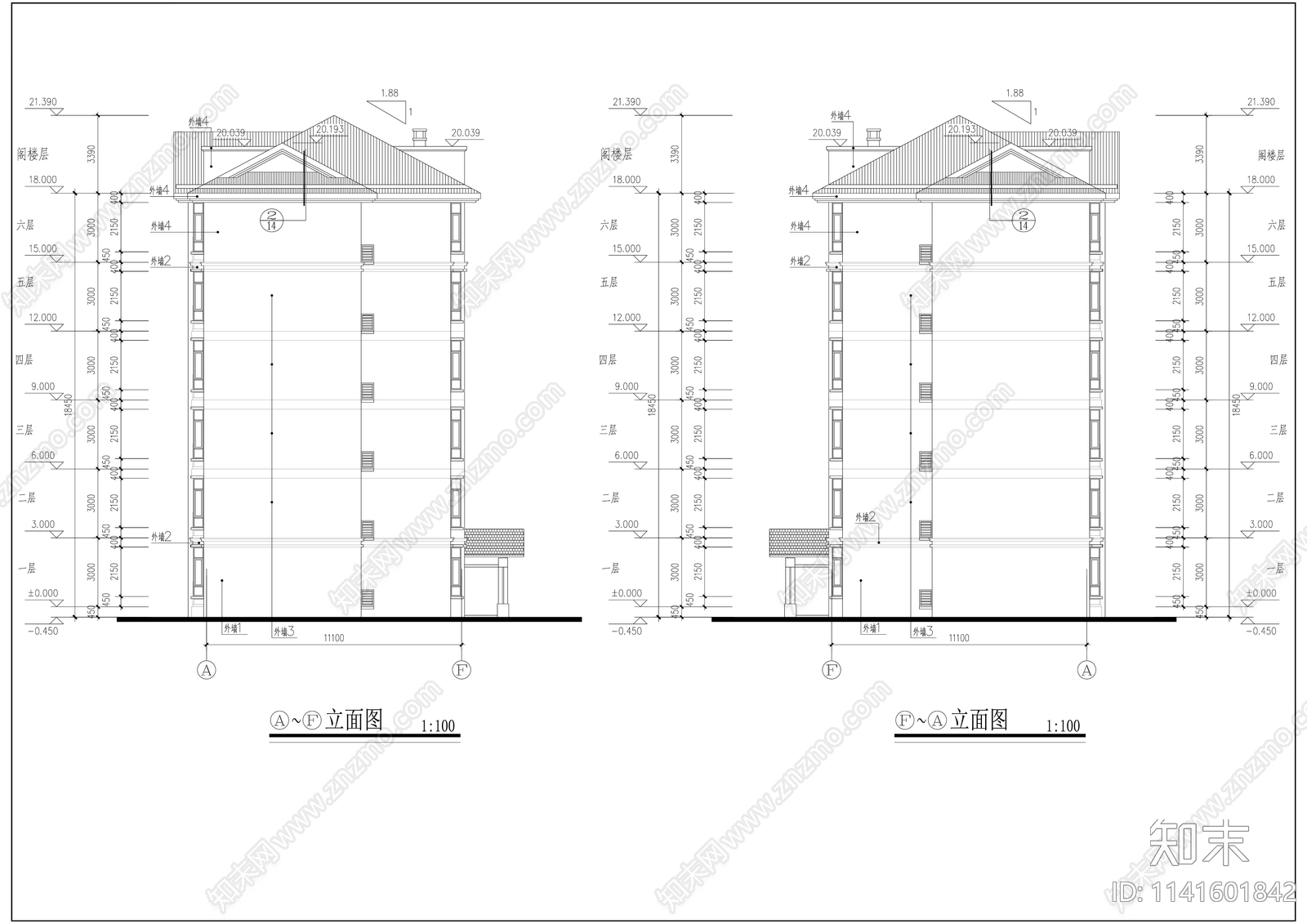 现代多层住宅建筑全套cad施工图下载【ID:1141601842】