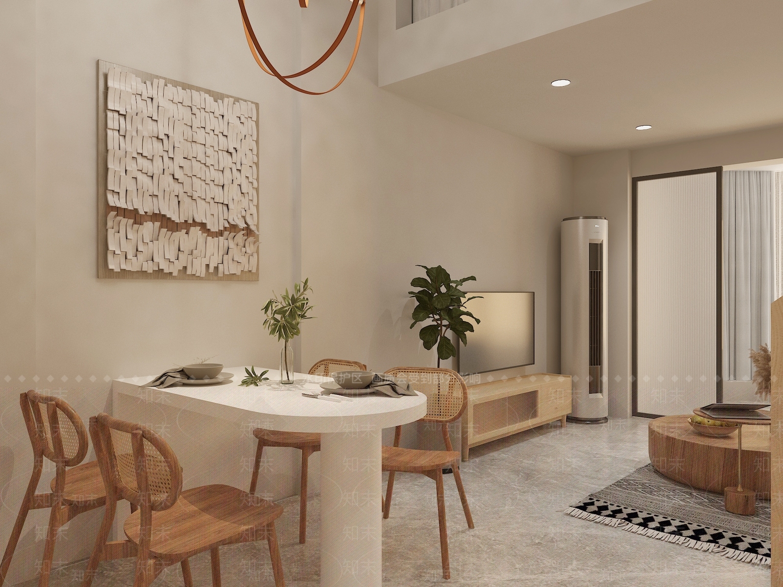 北欧loft客餐厅3D模型下载【ID:1141603389】